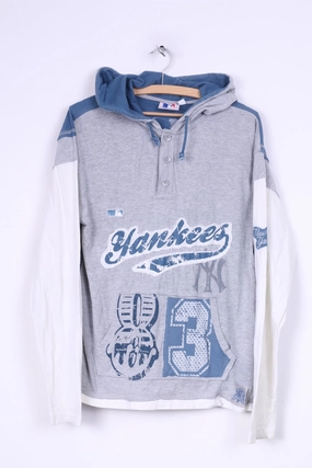 Warm Layers Major League Baseball Mens M Sweatshirt Hooded Grey Sport Cotton Yankees