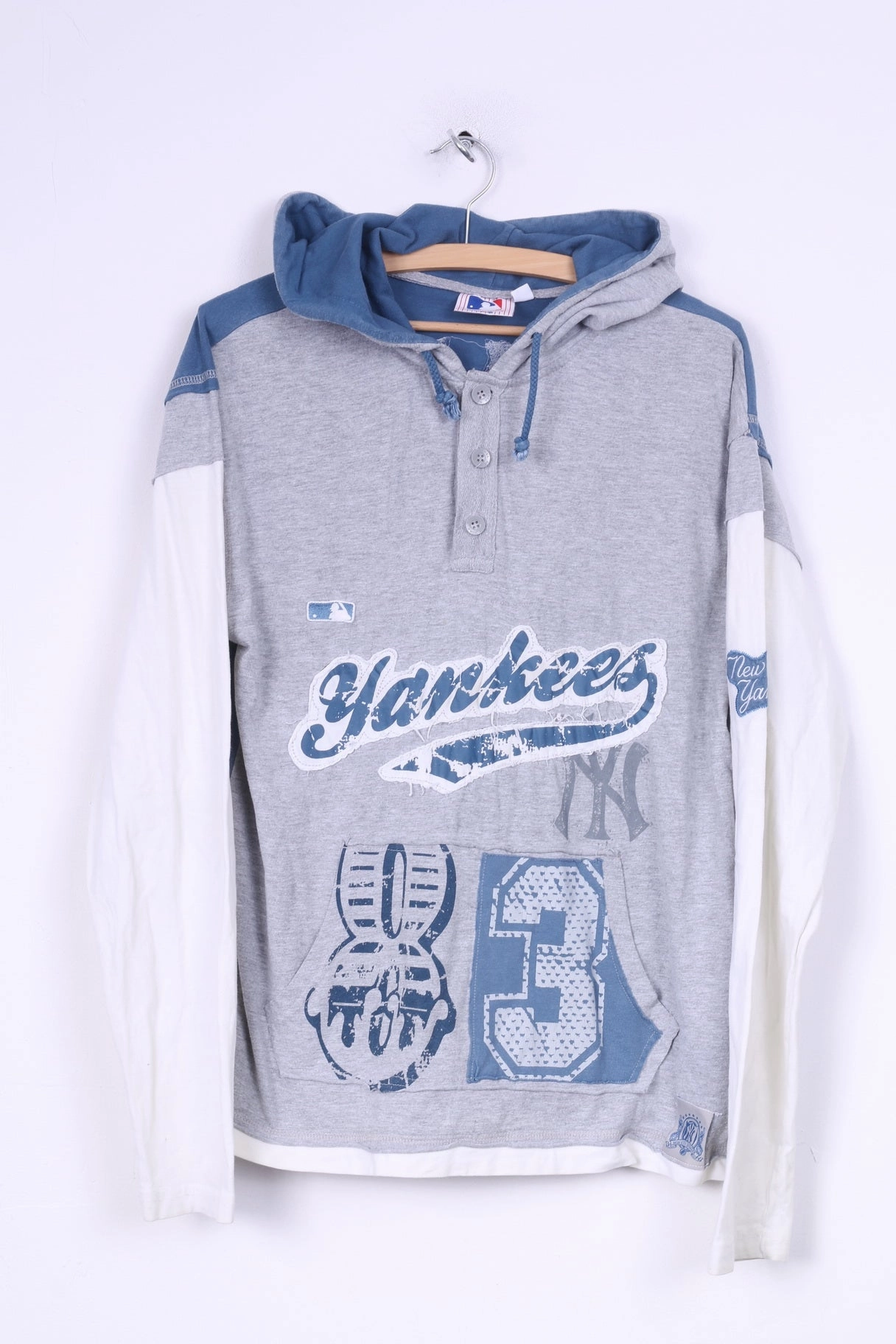 Warm Layers Major League Baseball Mens M Sweatshirt Hooded Grey Sport Cotton Yankees