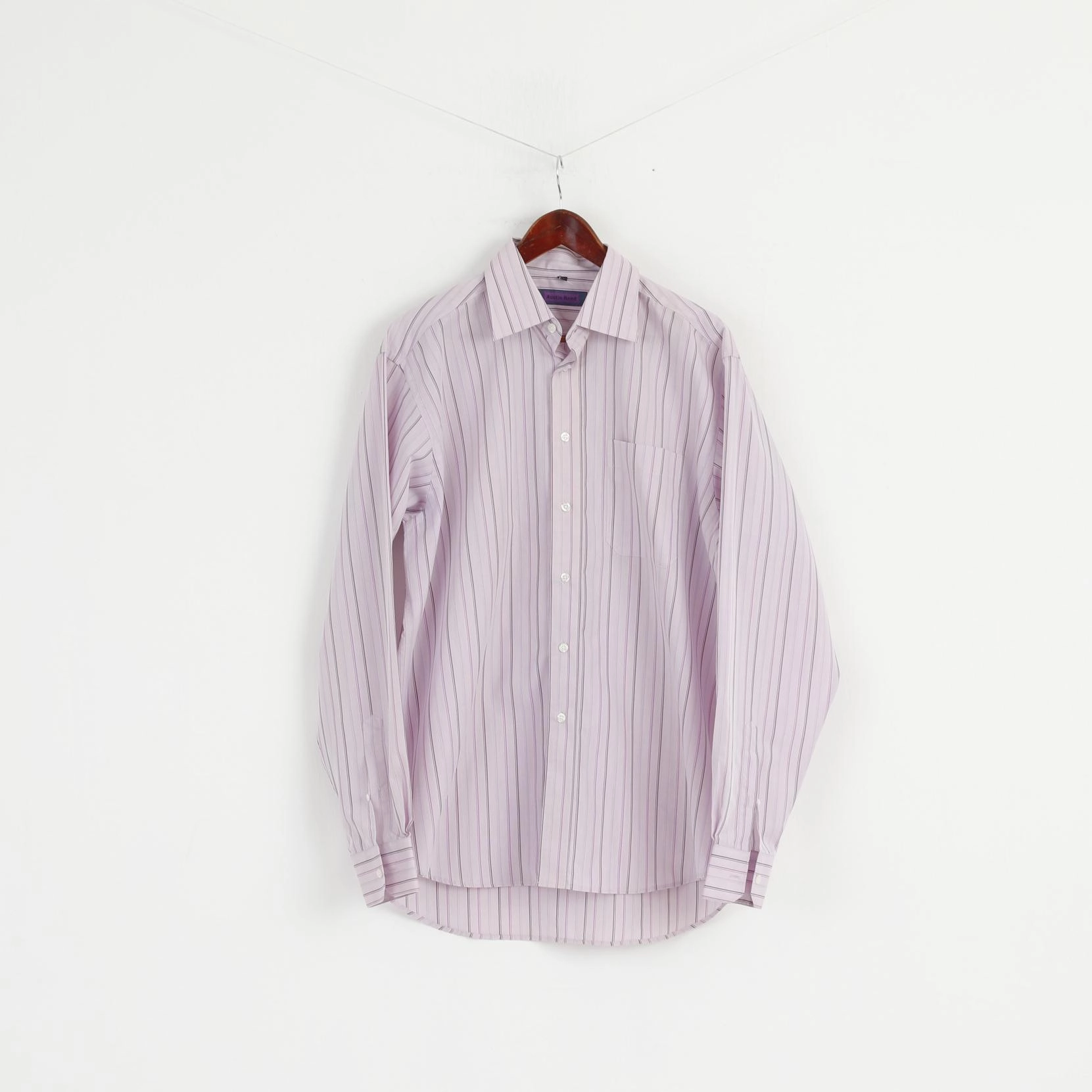 High-Quality Fabric Austin Reed Men 16.5 42 XL Casual Shirt Pink Striped Long Sleeve Cotton Top