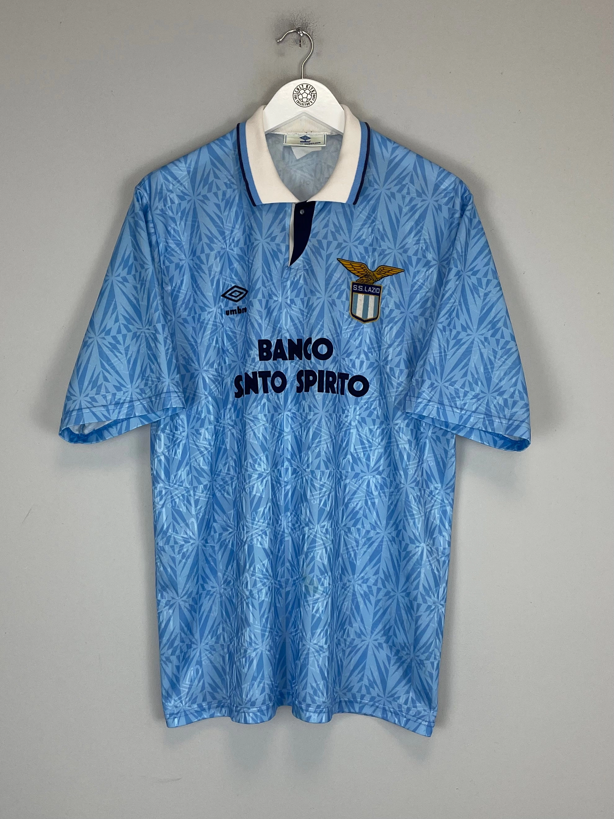 Thermoregulating Lining Flexible Collar Design 1991/92 LAZIO HOME SHIRT (L) UMBRO