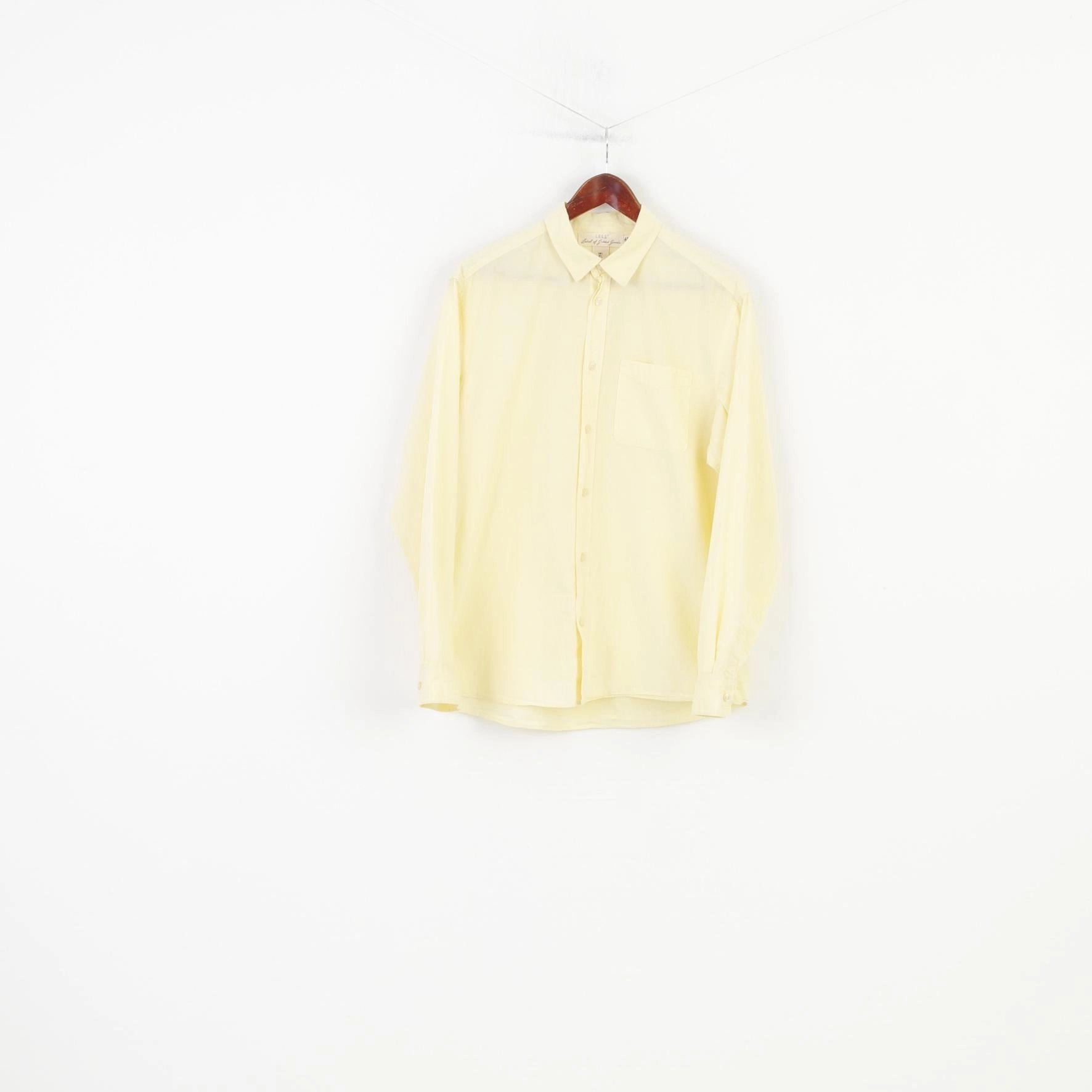 H&M Men L Casual Shirt Yellow Long Sleeve Cotton Collar Top Timeless Classic