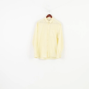 H&M Men L Casual Shirt Yellow Long Sleeve Cotton Collar Top Timeless Classic