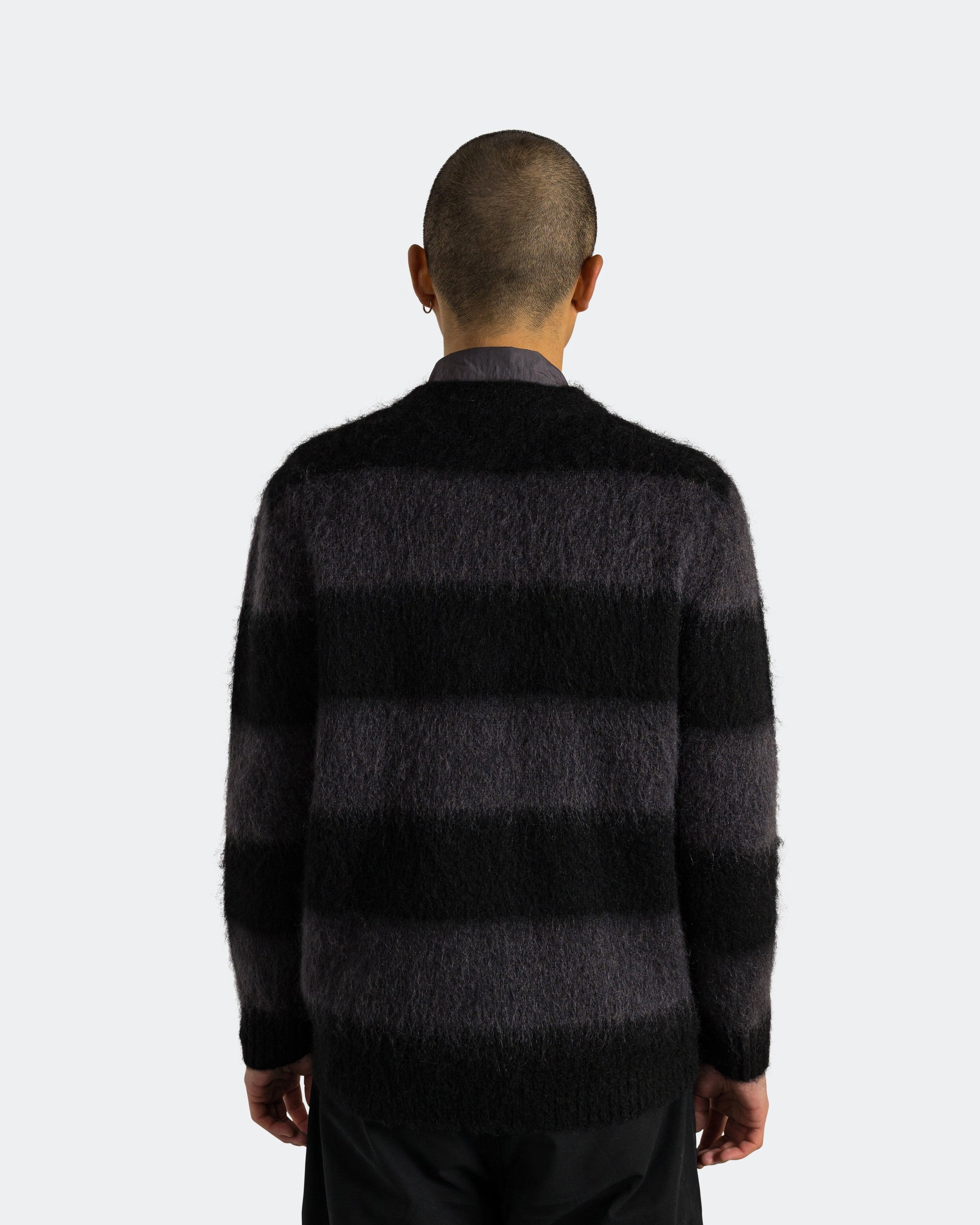 Stretch Recovery Fabric Texture Detail Wool Mohair Stripe Knit Sweater x UP THERE - Black/Charcoal