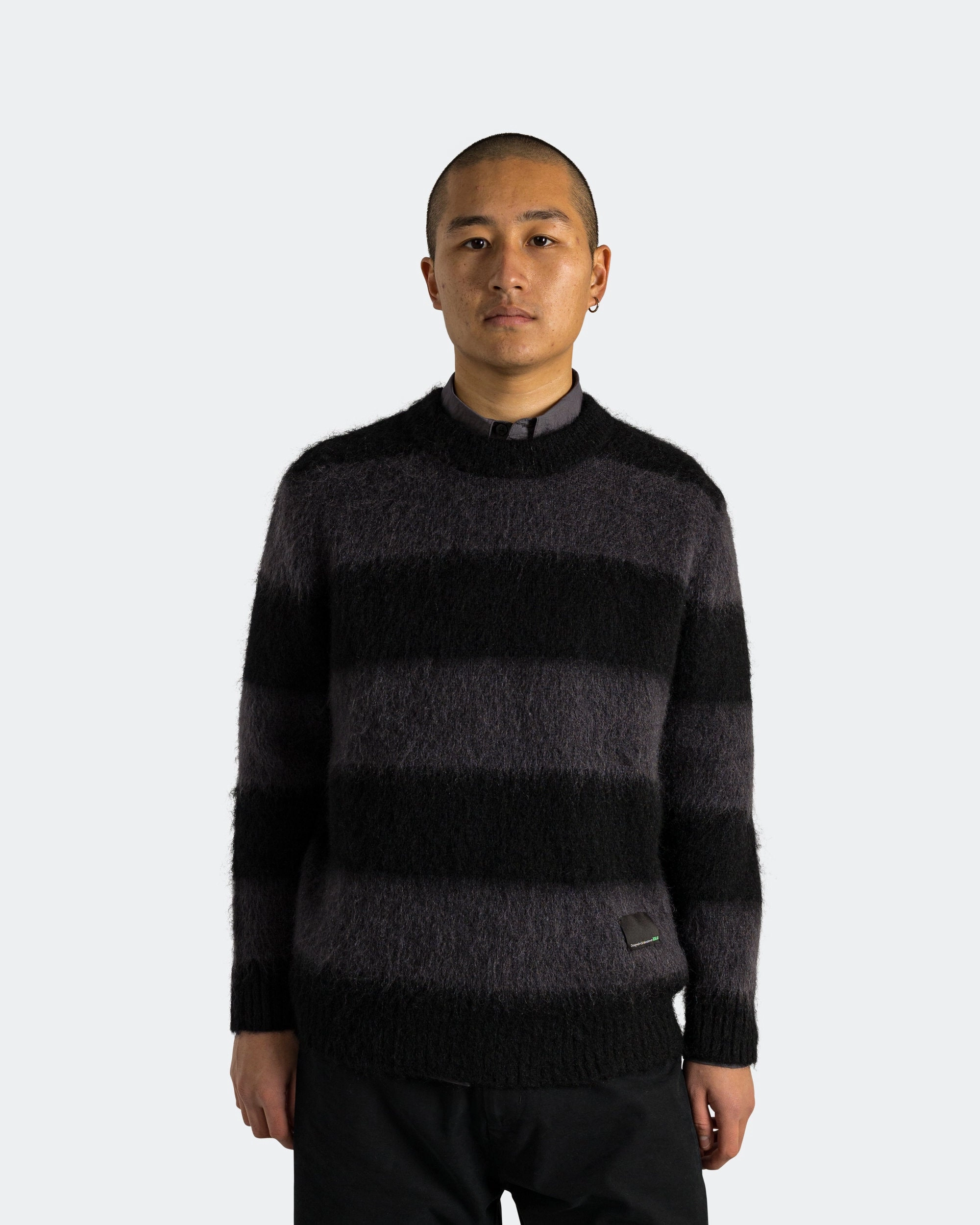 Sleek Wear Minimal Shrinkage Wool Mohair Stripe Knit Sweater x UP THERE - Black/Charcoal
