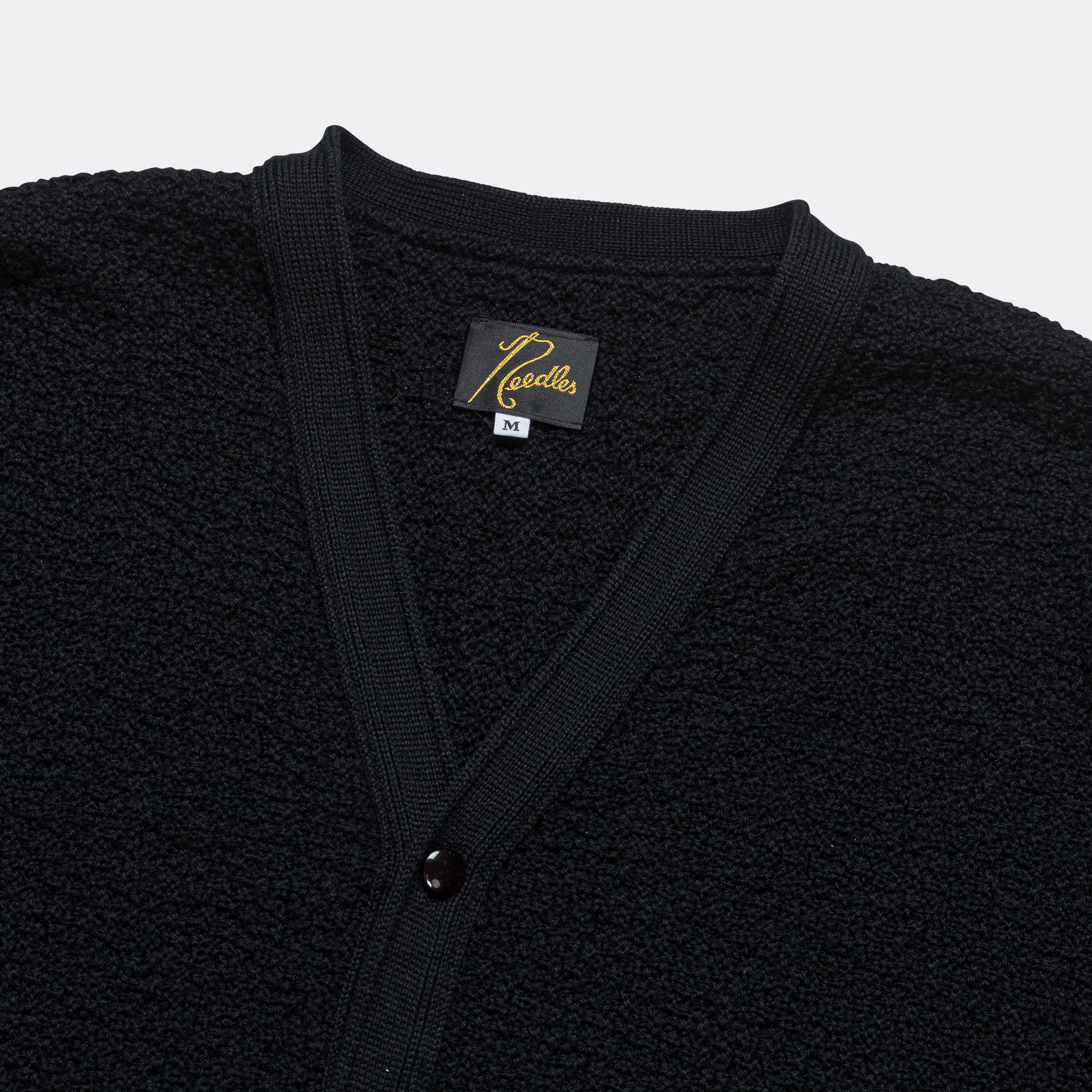 UV Protection Fabric V-Neck Cardigan - Black Merino Wool Knit