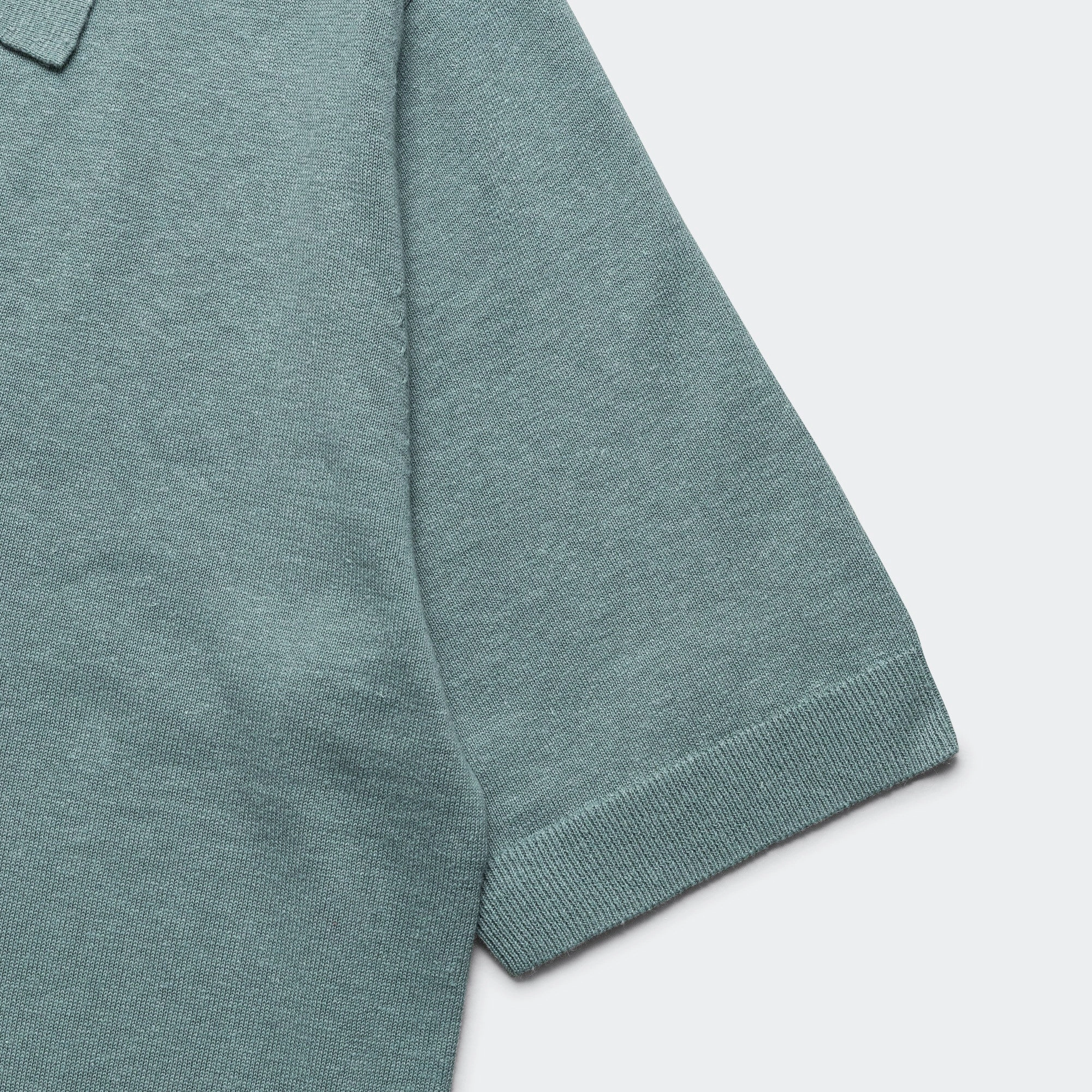 Sheer Panel Beach Ready Leif Cotton Linen Polo - Greyish Blue