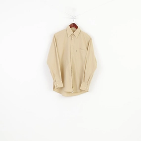 Barbour Men M Casual Shirt Long Sleeve Beige Cotton Buttons Down Collar Vintage Classic Top Modern Fit Double Stitched Hems