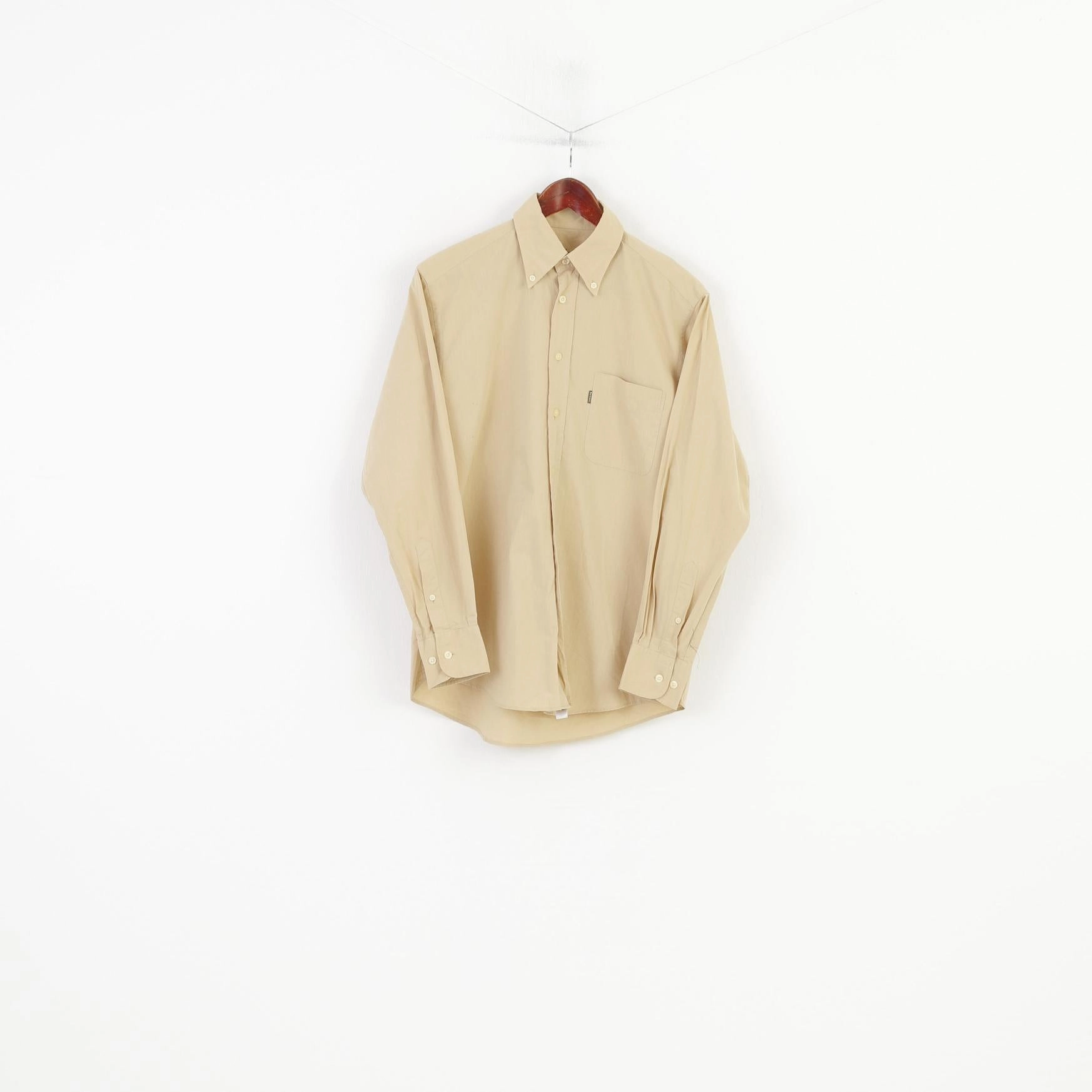 Barbour Men M Casual Shirt Long Sleeve Beige Cotton Buttons Down Collar Vintage Classic Top Modern Fit Double Stitched Hems