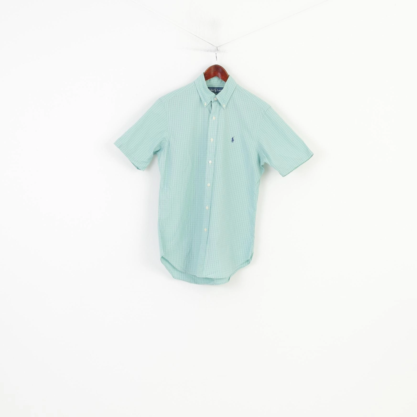 Tailored Cuffs Ralph Lauren Men S Casual Shirt Green Check Cotton Short Sleeve Classic Fit Top