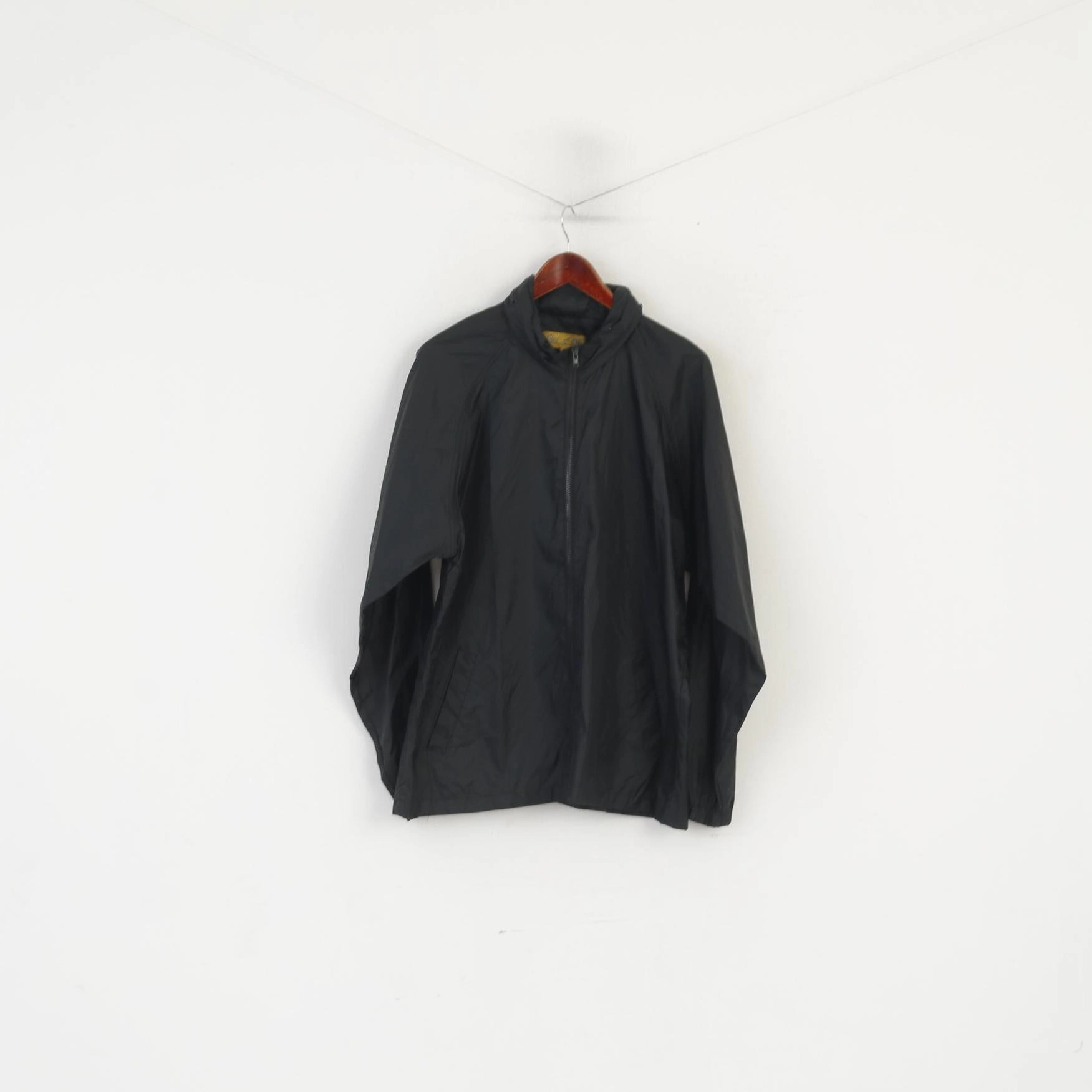 Best Of Kiss Men L Jacket Black Lightweight Hidden Hood Outdoor Vintage Top Unstructured Shoulder Cut