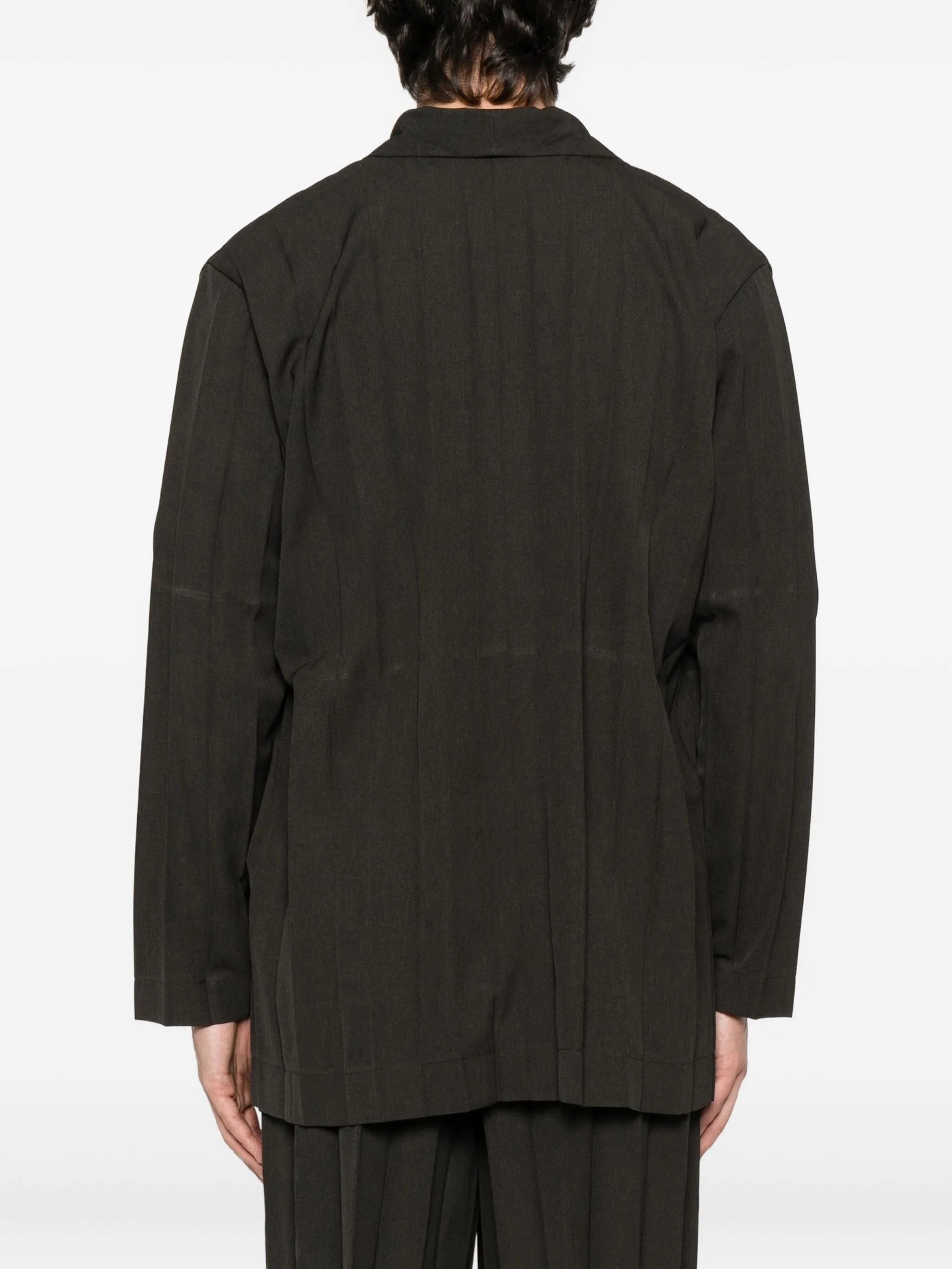 High Collar Design Edge Ensemble Jacket - Dark Brown