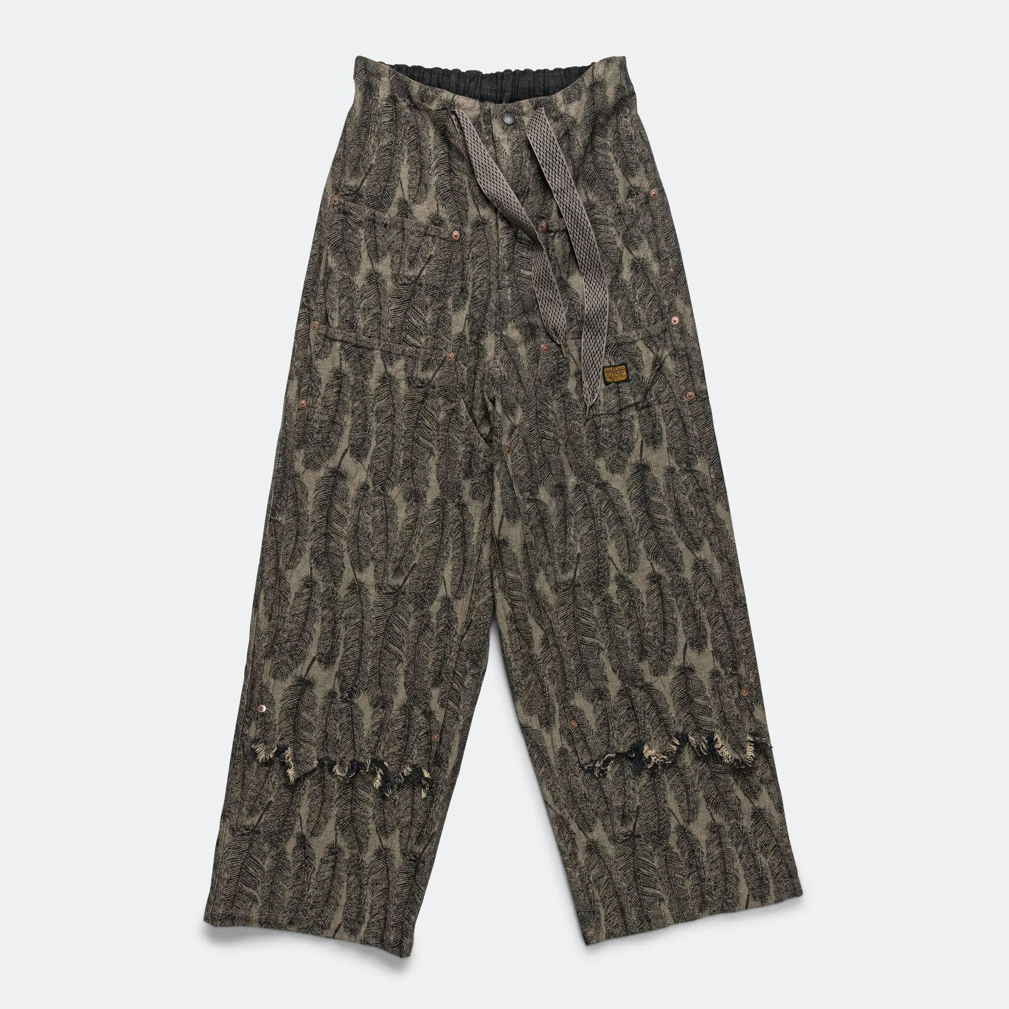 12oz MAGPIE Denim W-Knee Easy Baggy Pants - Black/Beige Compact Weave Technology Weekend Style Stretch Bold Look