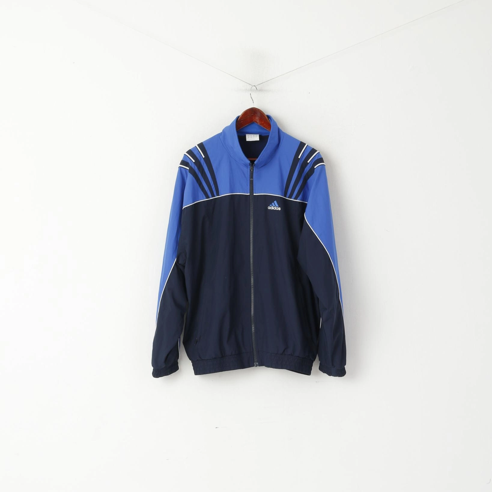 Pub Adidas Men L 186 Jacket Navy Vintage Activewear Full Zip Bomber Sport Top