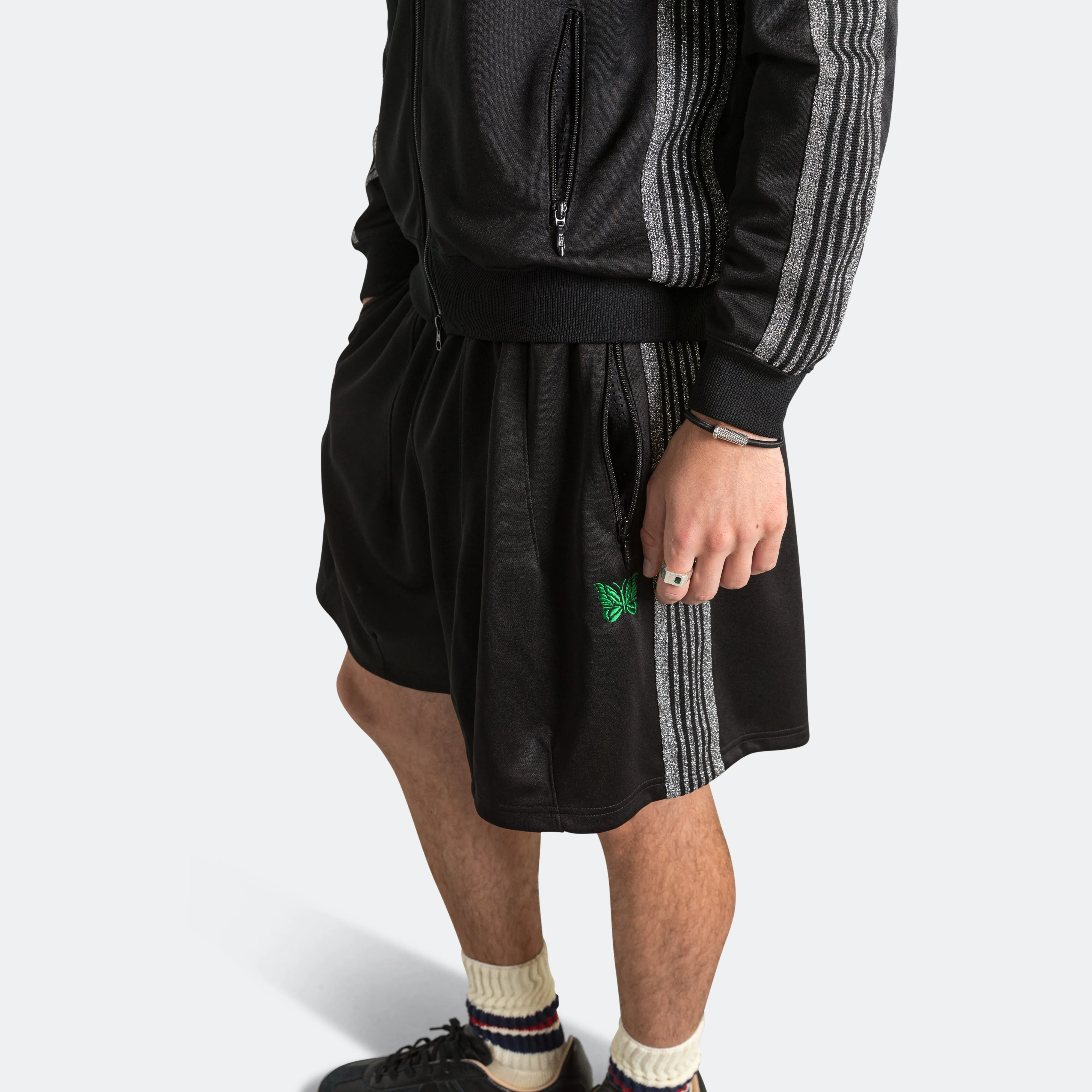 H.D. Track Short x UP THERE - Black/Silver Poly Smooth Sweat Wicking Channels Clean Mood