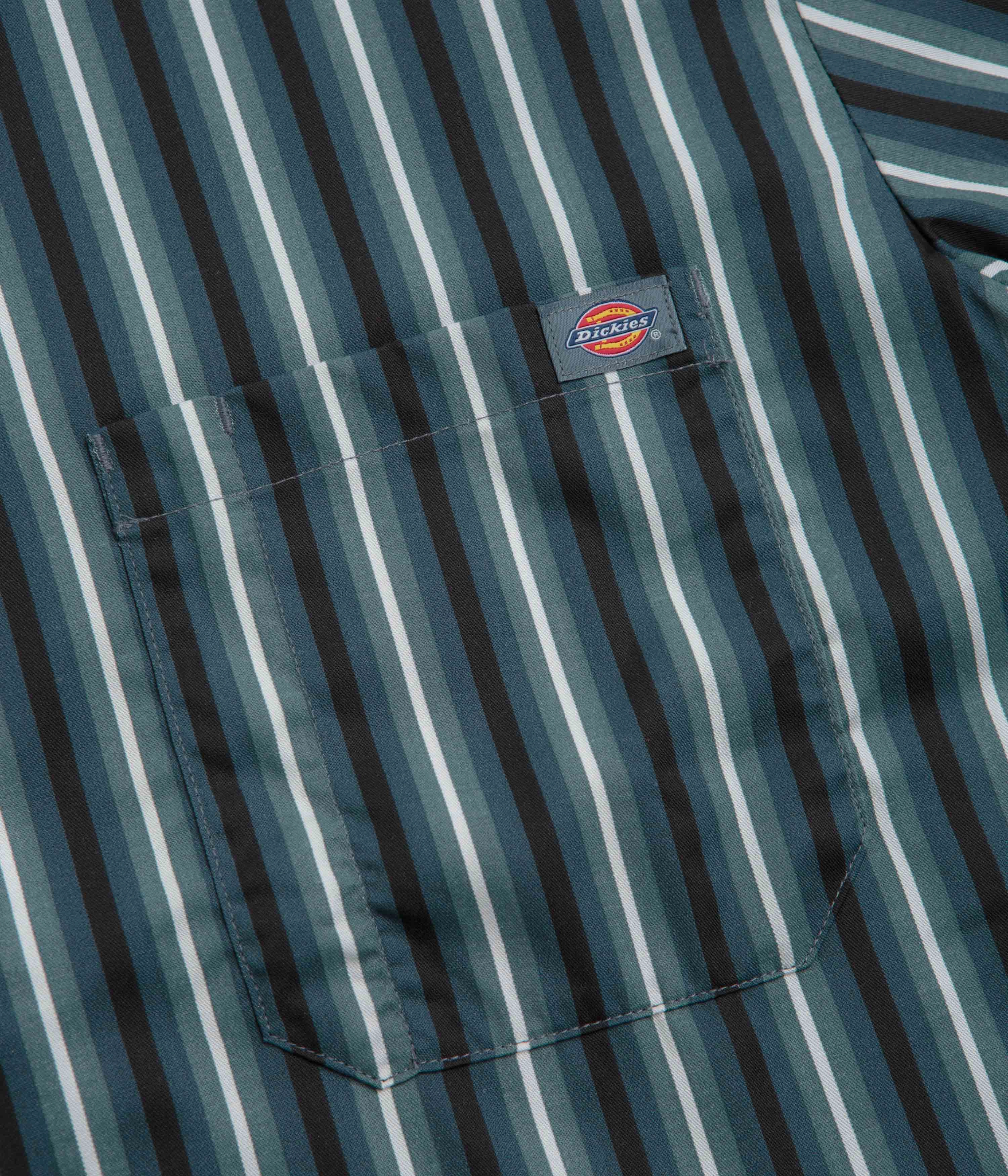 Non Iron Material Wedding guest Dickies Multi Stripe Work Short Sleeve Shirt - Stormy Weather