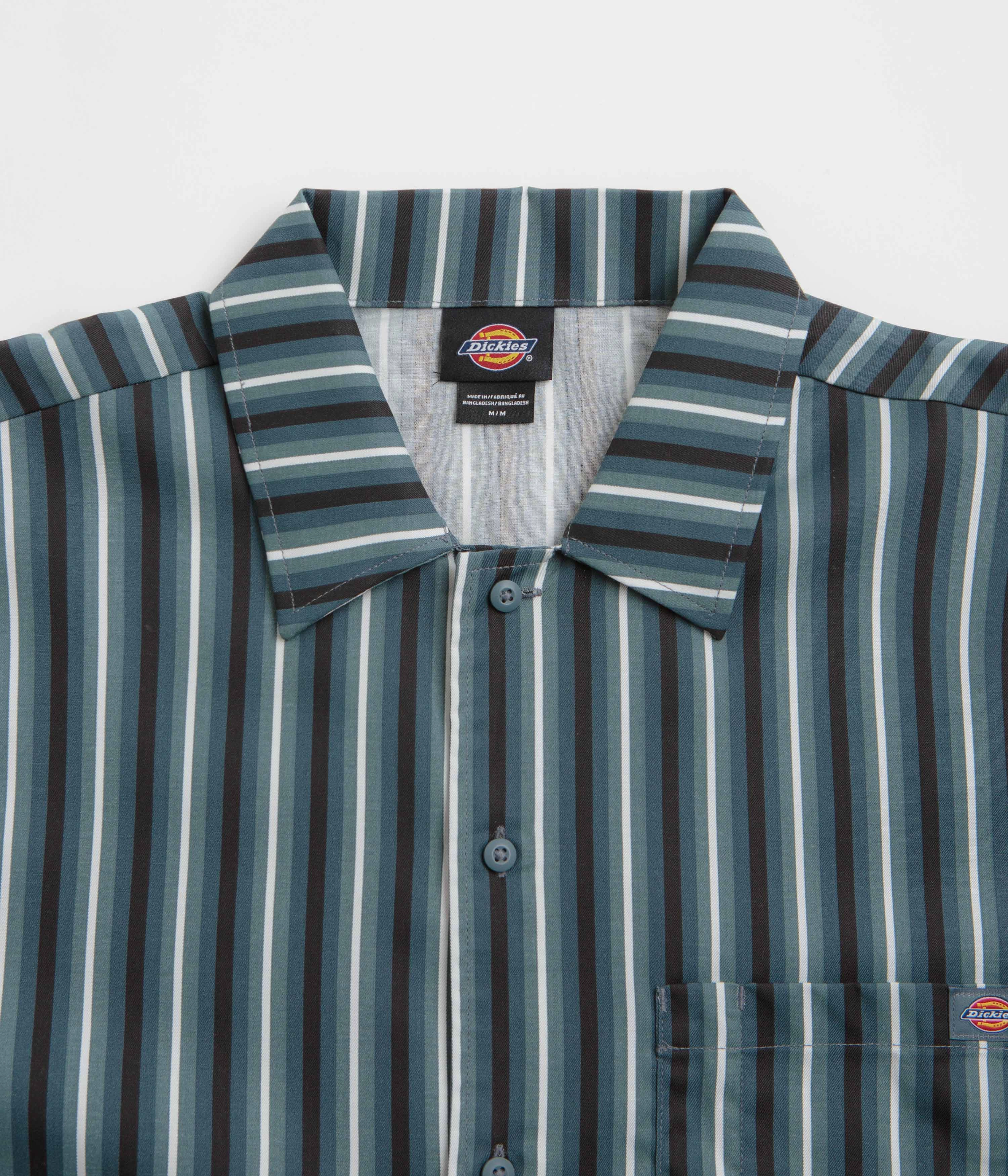 Dickies Multi Stripe Work Short Sleeve Shirt - Stormy Weather Cruise Collection Reinforced Elasticity