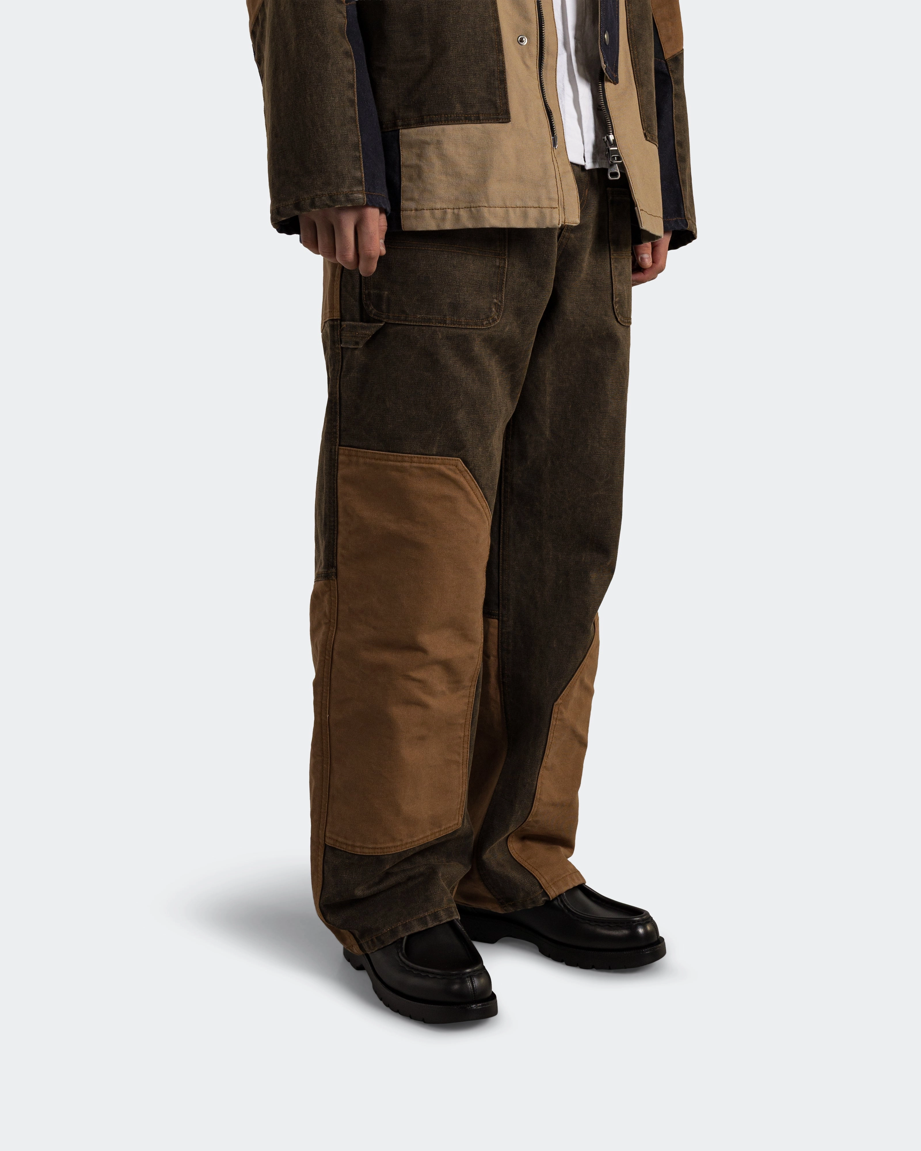 Patchwork Carpenter Wide-Leg Jeans - Brown MoistureWickingLining