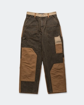 Timeless Look Frayed hem Patchwork Carpenter Wide-Leg Jeans - Brown