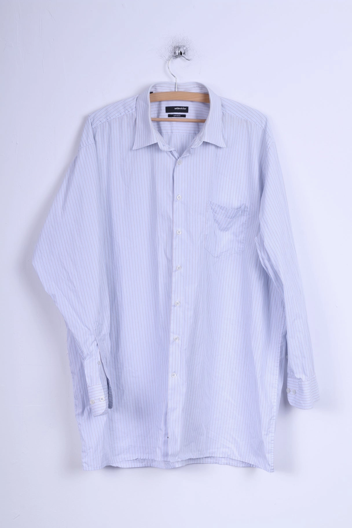 Seamless Shoulder Eco Friendly Material Seidensticker Mens 46 16 XXL Casual Shirt Blue Striped Cotton Long Sleeve