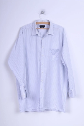 Seamless Shoulder Eco Friendly Material Seidensticker Mens 46 16 XXL Casual Shirt Blue Striped Cotton Long Sleeve