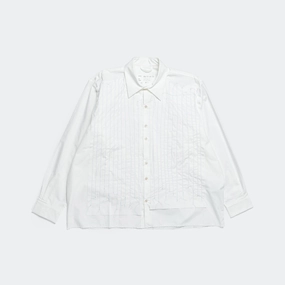 Quilted Shirt - White Hand Quilted Cotton Poplin Stretch Fit Technology Flex Fit Collar