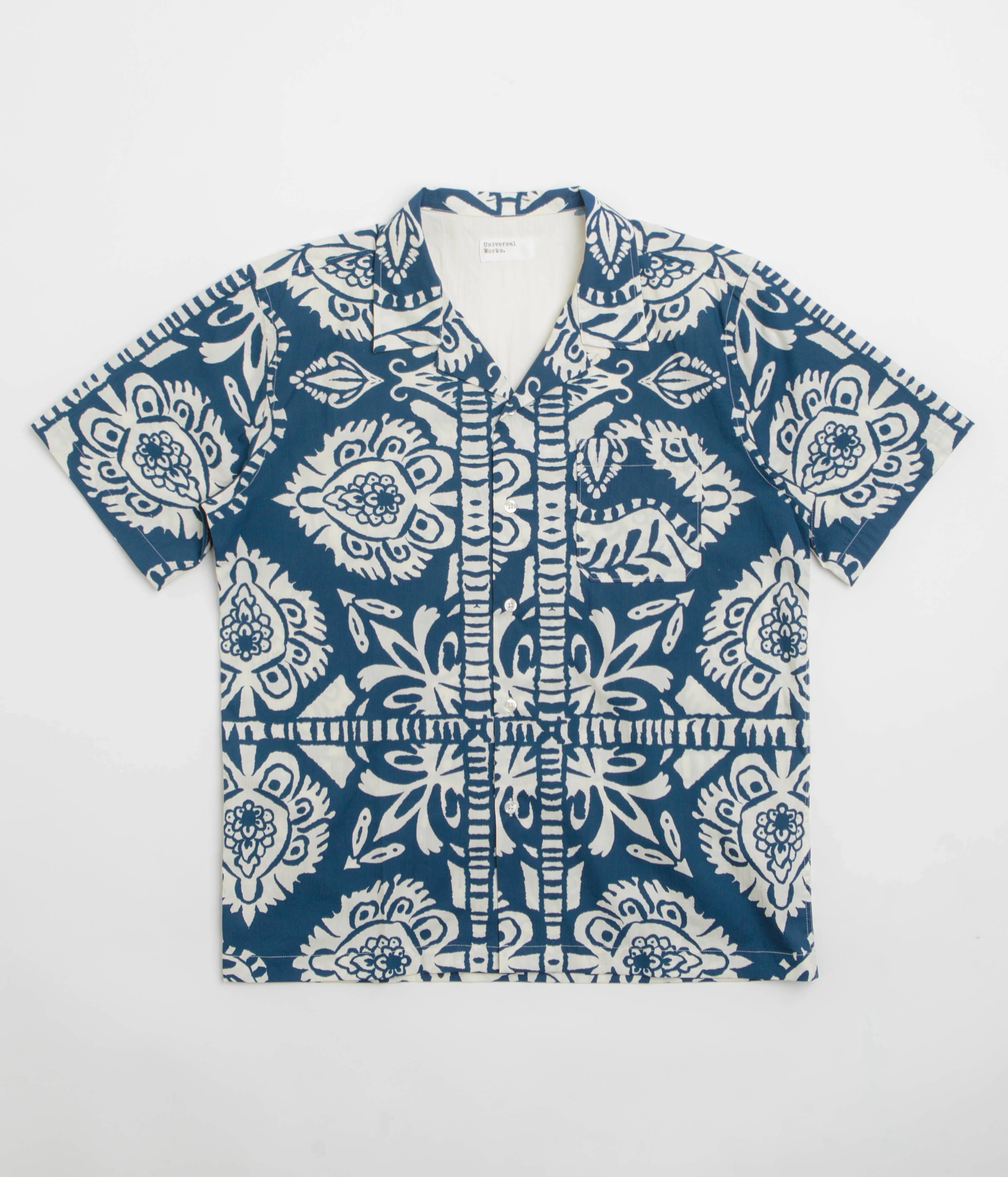 Universal Works Road Shirt - Navy / Island Print Abrasion Resistant Edging