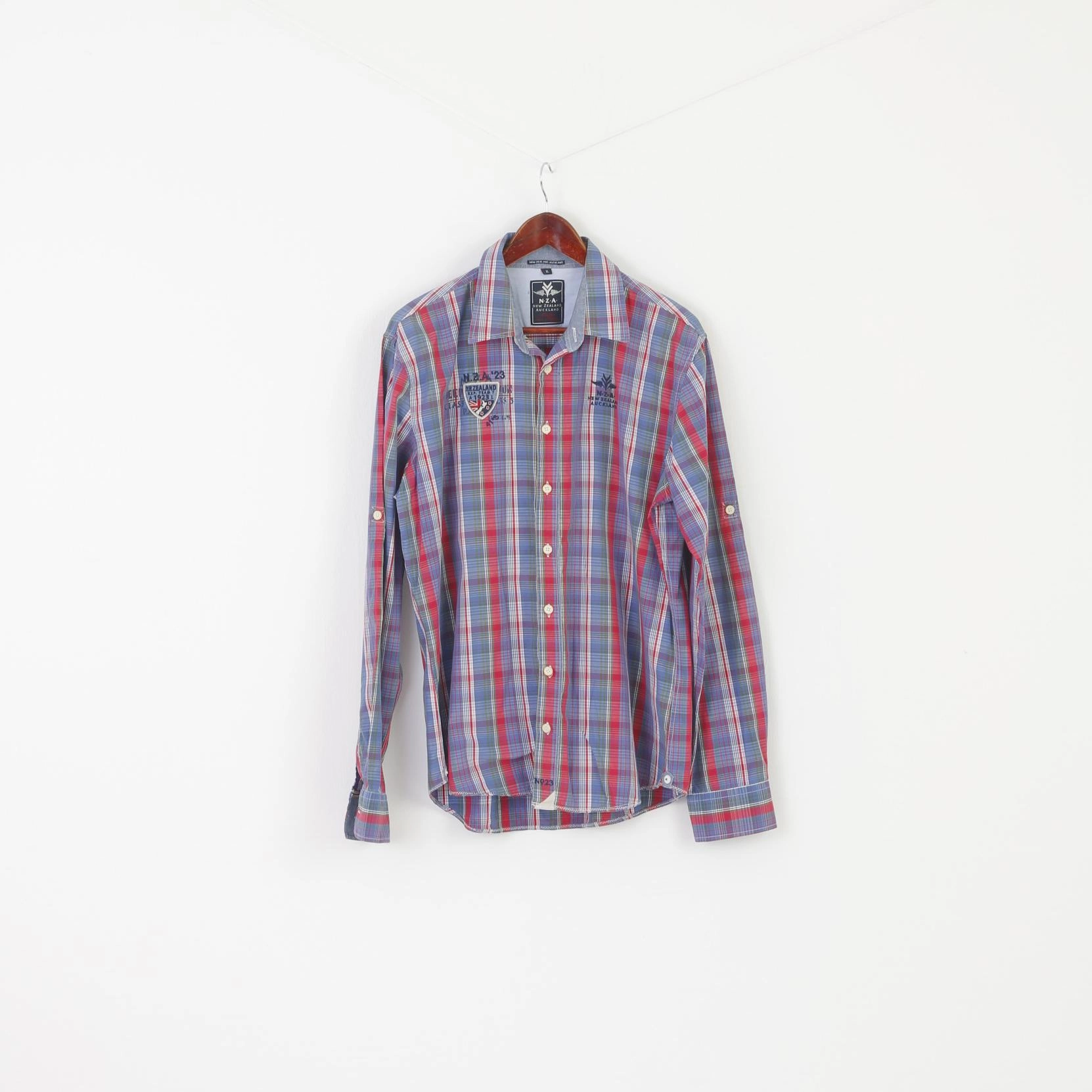 New Zealand Auckland Men XL Casual Shirt Blue Check Cotton Long Sleeve Top Polished Look