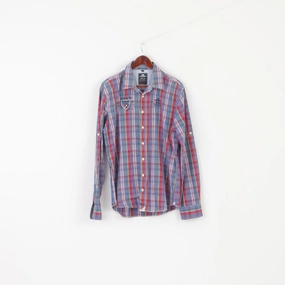 New Zealand Auckland Men XL Casual Shirt Blue Check Cotton Long Sleeve Top Polished Look