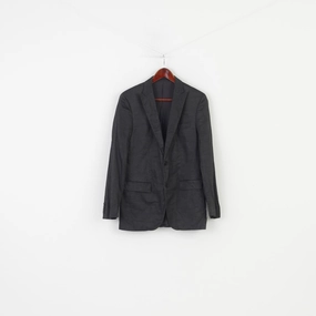 Hand washable Hugo Boss Men 48 38 Blazer Charcoal Cotton Collar Single Breasted Striped Jacket Top