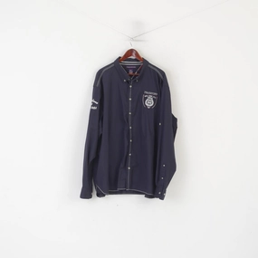 Peakstone Men 6XL Casual Shirt Navy Cotton New York City Emroidered Top High-End Look