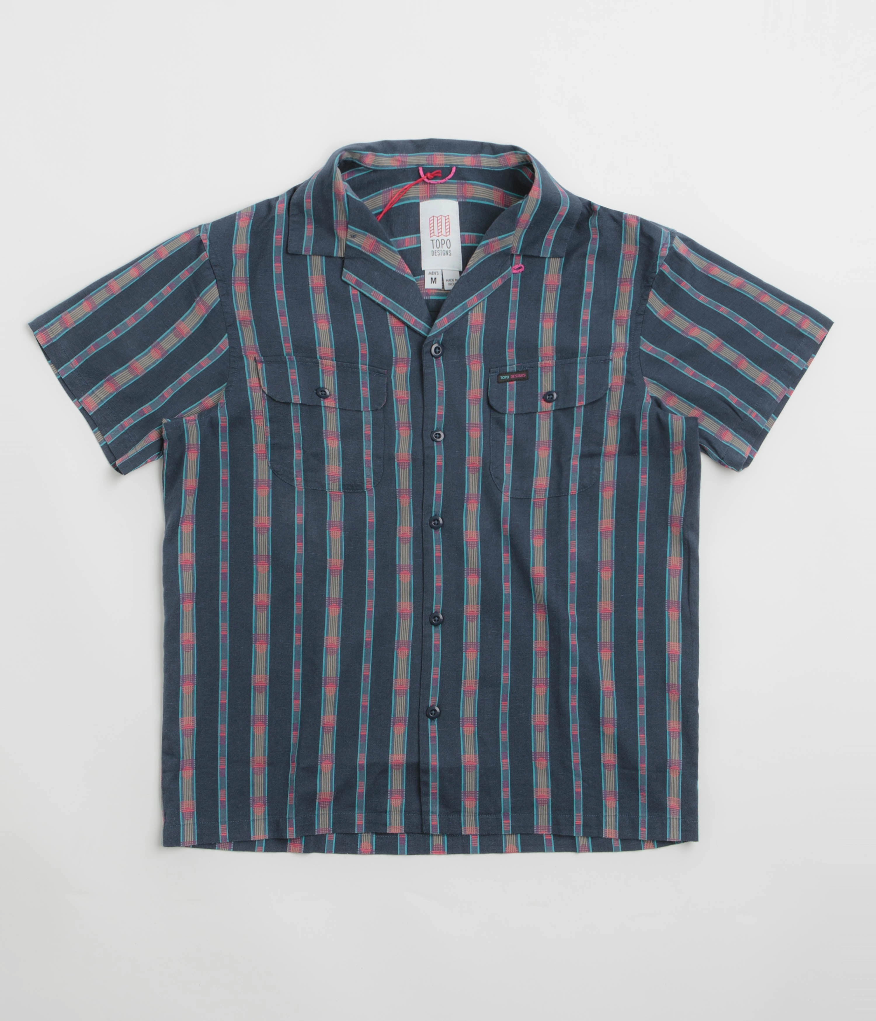 Topo Designs Daytripper Short Sleeve Shirt - Sunset Stripe Midnight bohemian flair Multi Pocket Utility