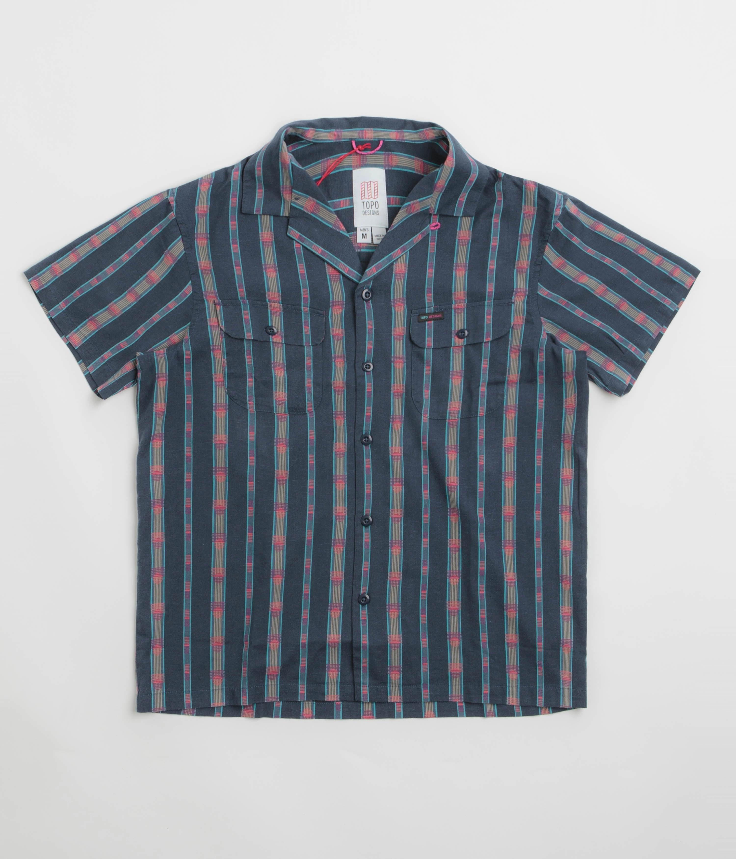 Topo Designs Daytripper Short Sleeve Shirt - Sunset Stripe Midnight Modern Fit Statement Maker