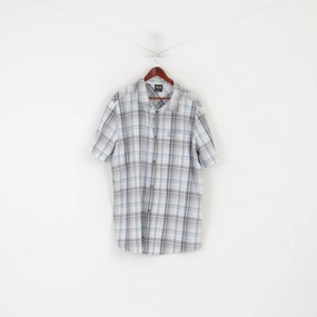 Winter Essentials Anti Odor Treatment Jack Wolfskin Men 3XL Casual Shirt Gray Cotton Check Outdoor Short Sleeve Top