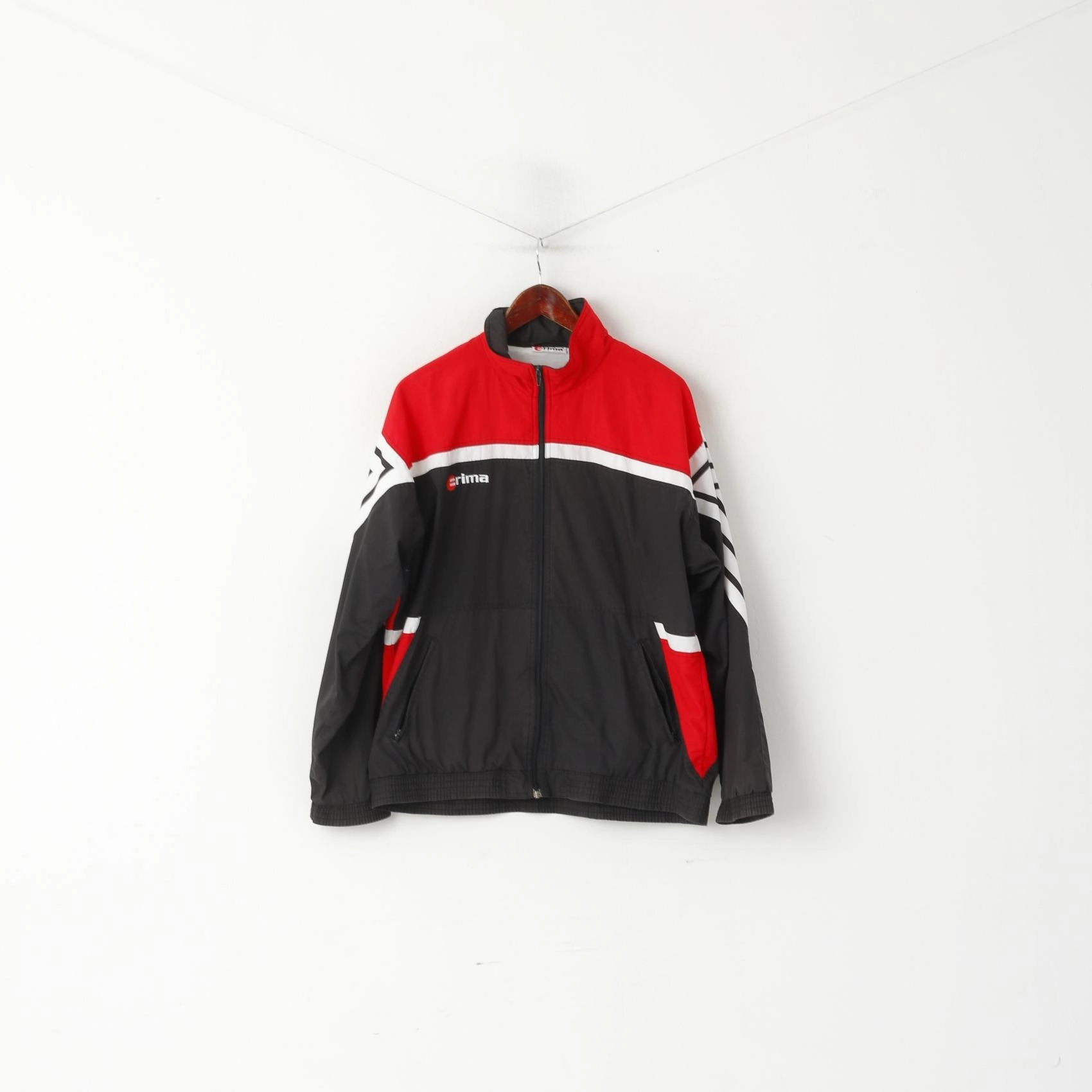 Erima Men 40/42 M Jacket Red Black Vintage Sportswear Cotton Full Zip Track Top Detect