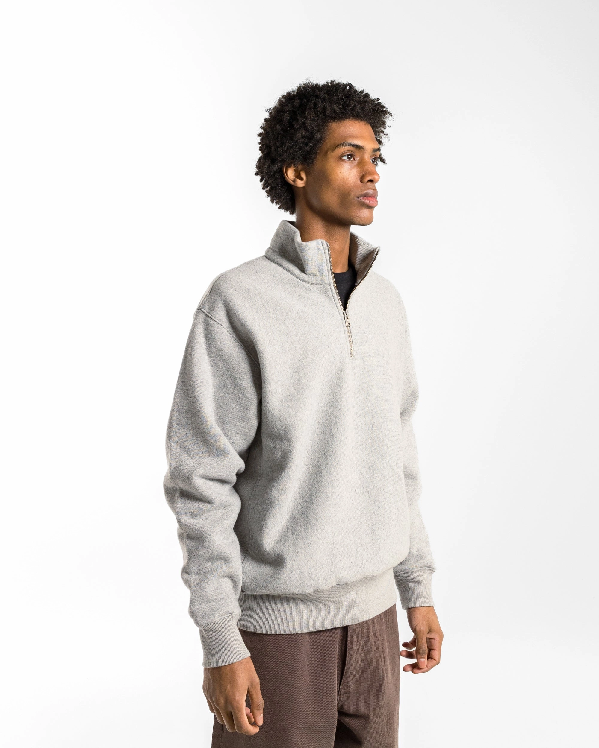 Ketel Relaxed Cotton Wool Half Zip Sweatshirt - Grey Melange Relaxed Outfit Cold Protection