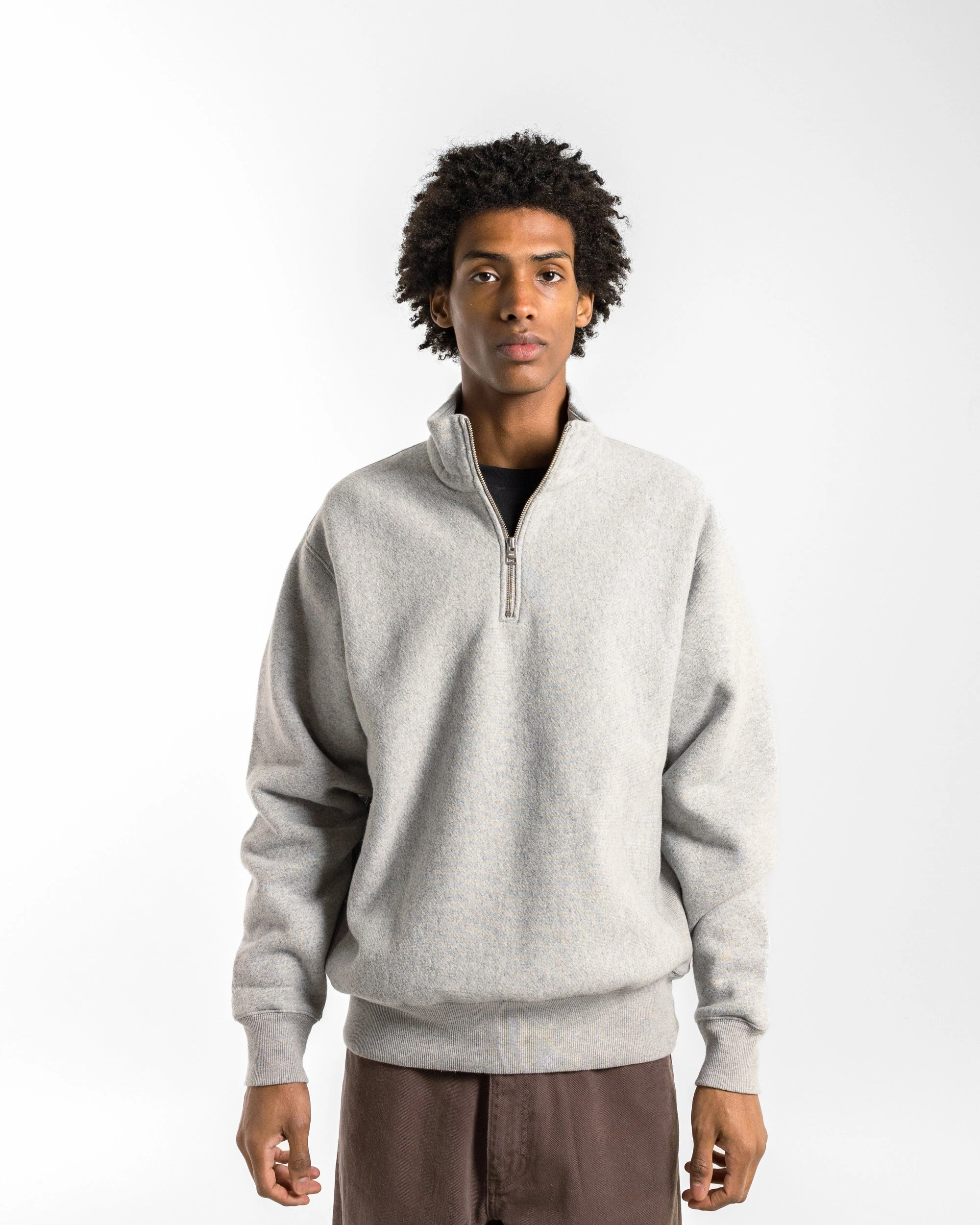 Warm in winter Ketel Relaxed Cotton Wool Half Zip Sweatshirt - Grey Melange
