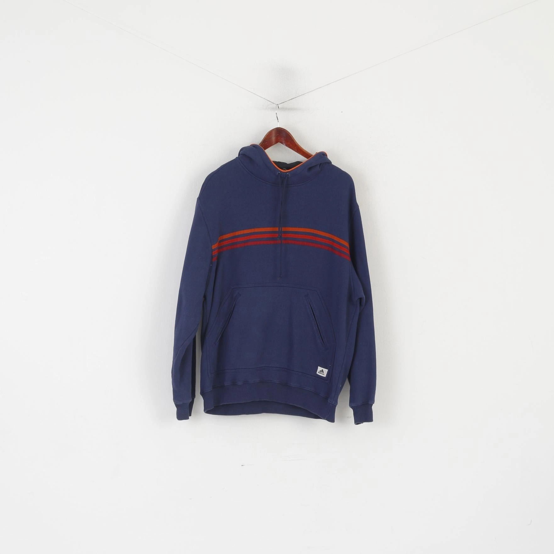 Comfortable clothing Adidas Men L 192 Sweatshirt Navy Vintage Cotton Hooded Kangaroo Pocket Top