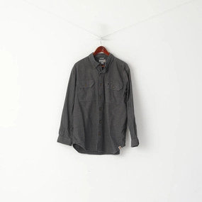 Work Appropriate Structured Collar Carhartt Men L Casual Shirt Gray Cotton Relaxed Fit Long Sleeve Pockets Top