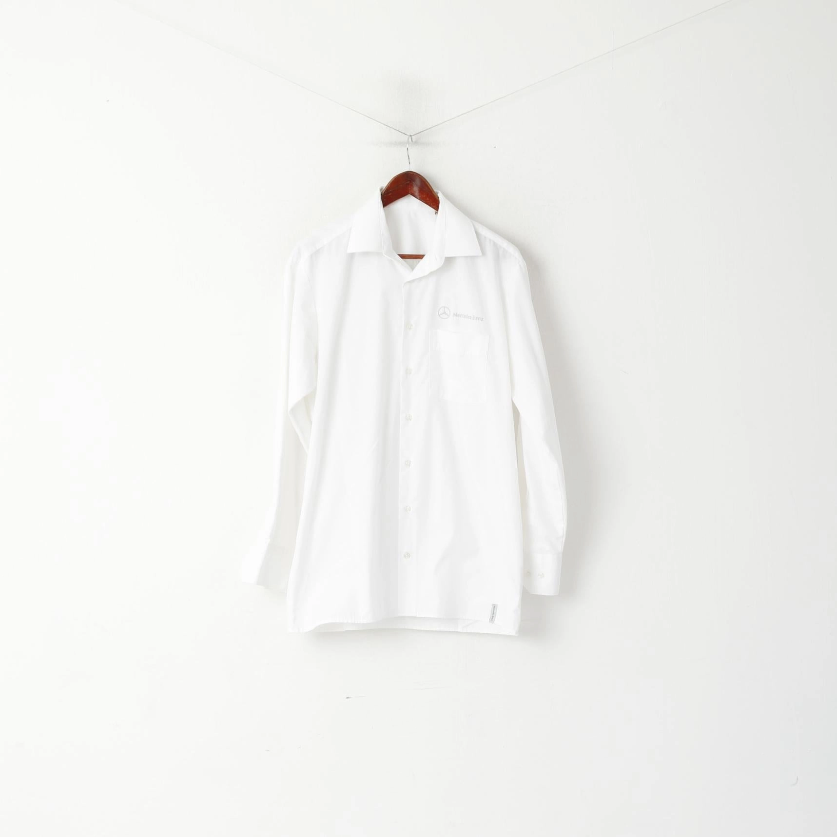 Mercedes Benz Men 38/40 L Casual Shirt White Cotton LogoLong Sleeve Top Long Sleeve Versatile Look