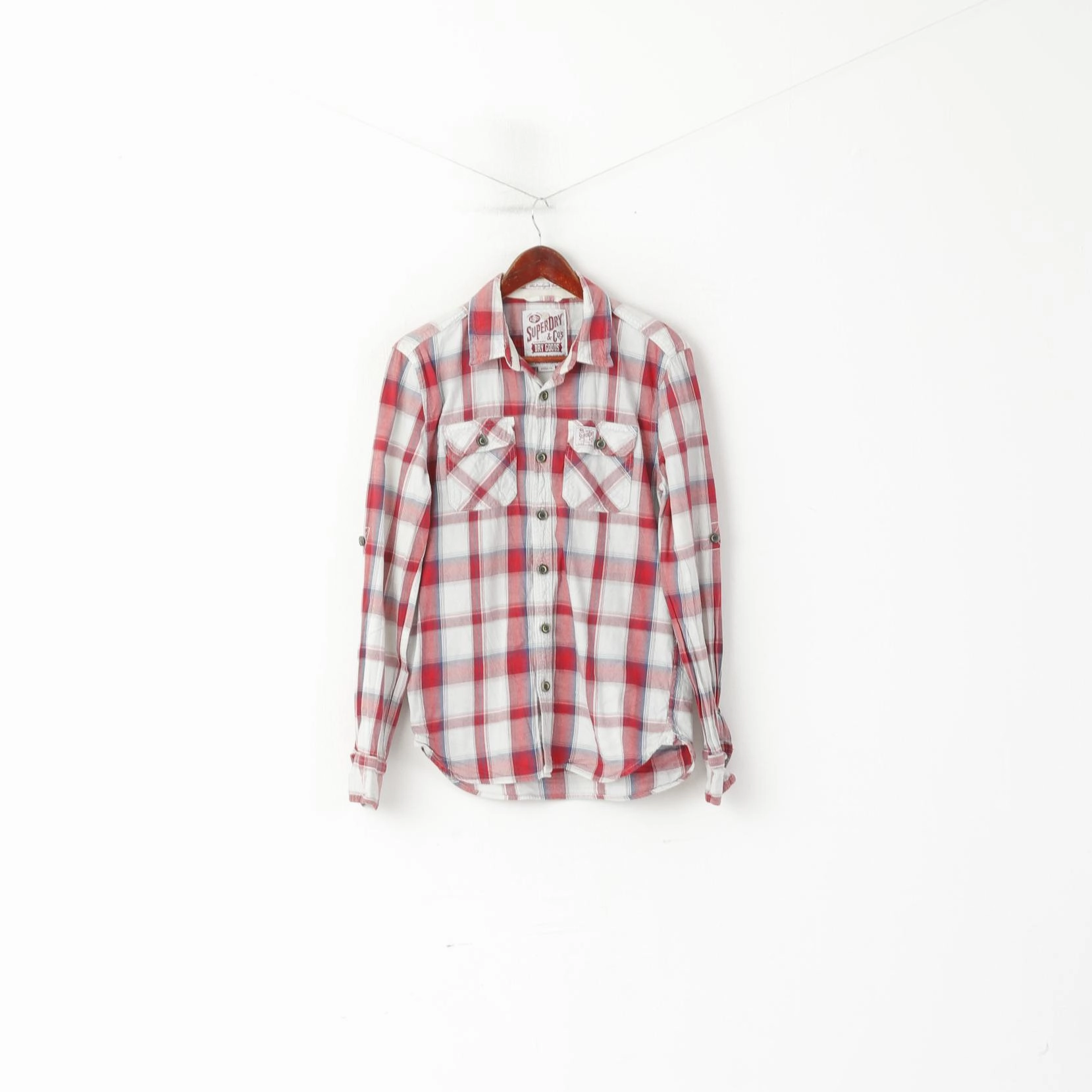 Comfortable fit Weekend Outing Superdry Men M (S) Casual Shirt Red Cotton Check Pockets Country Long Sleeve Top
