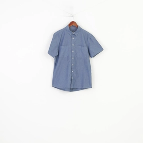 Etirel Campus Sportswear Men M Casual Shirt Blue  Cotton Short Sleeve Pockets Classic Vintage Top Eye-Catching Pattern Seamless Shoulder Construction