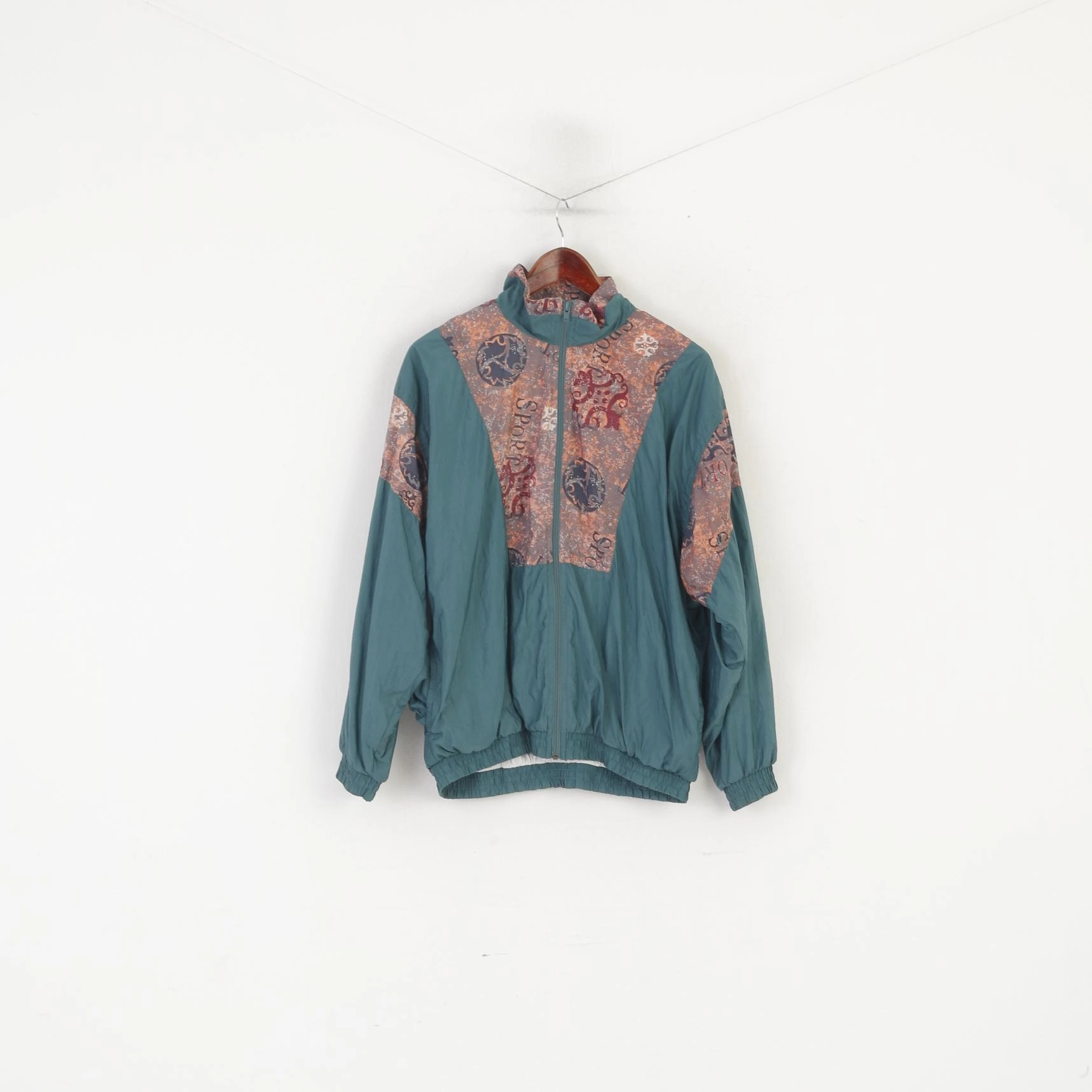 Etirel Men M Bomber Jacket Green Vintage Shiny Nylon Festival Full Zip Sport Top Quick Dry Tech Functional Warmth