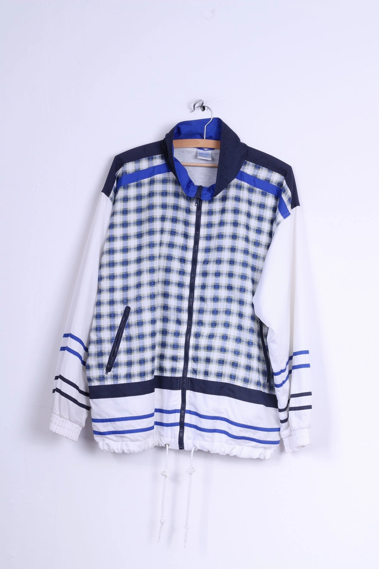 Gallery Etirel Mens L Track Top Jacket Blue Checkered Zip Up Sport Lightweight Sportswear