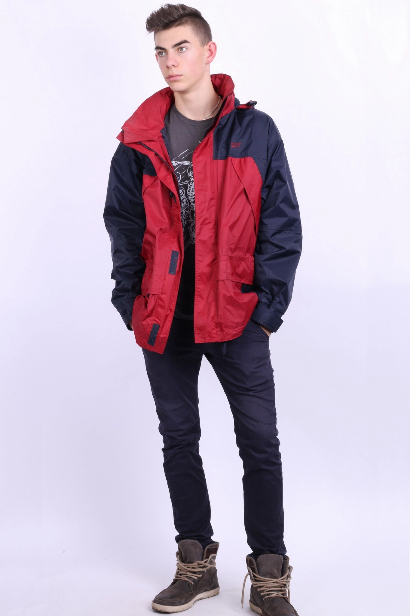 Invoice Urban Motion Etirel Mens M Jacket Parka Hood Red Waterproof Nylon Navy Blue Vintage Track Top