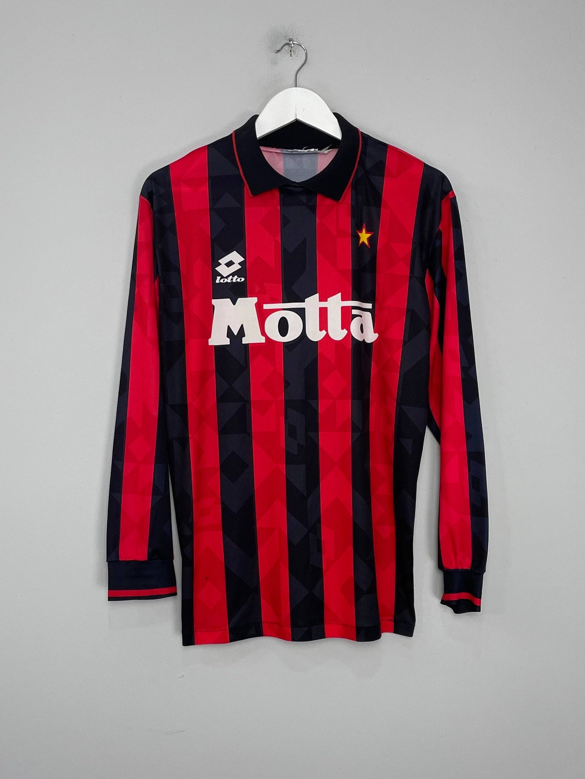 1993/94 AC MILAN L/S HOME SHIRT (M) LOTTO Flexible Hemline Streamlined Fit