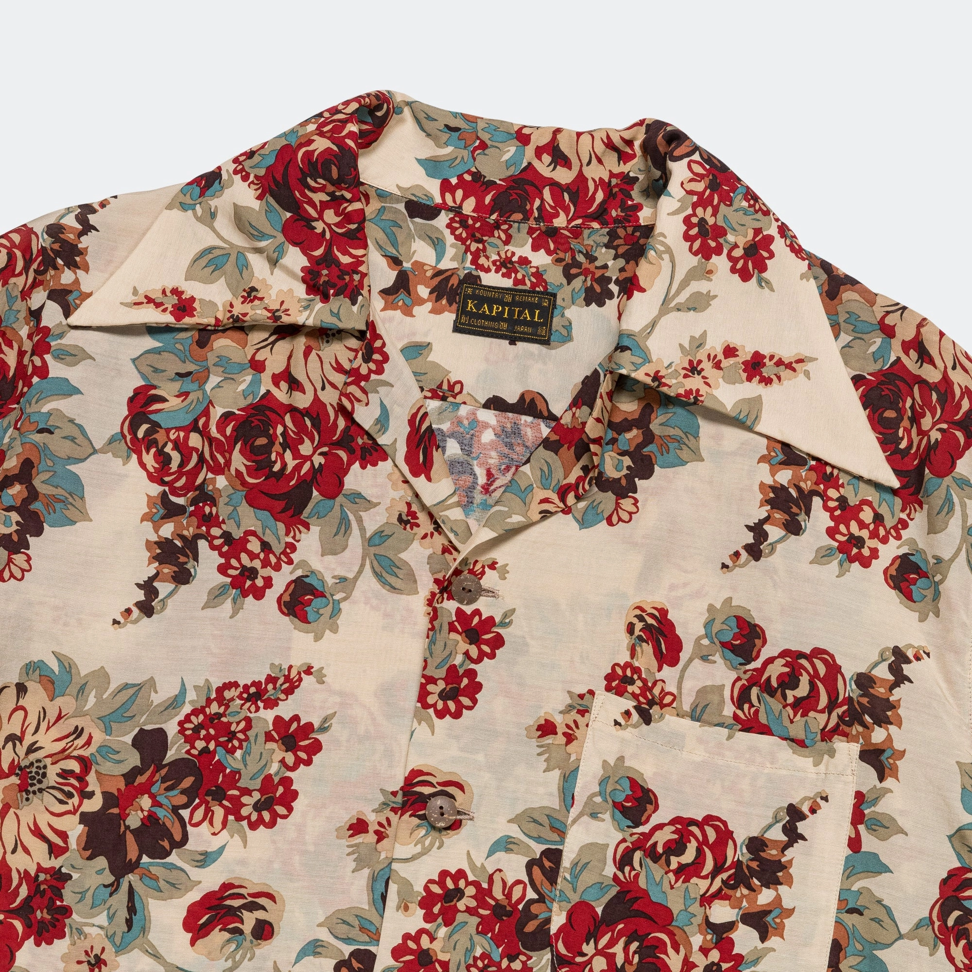 Printed design Recycled Polyester Blend Silk Rayon CHAMPETRE MARIA WRANGLE Collar Aloha Shirt - Ecru