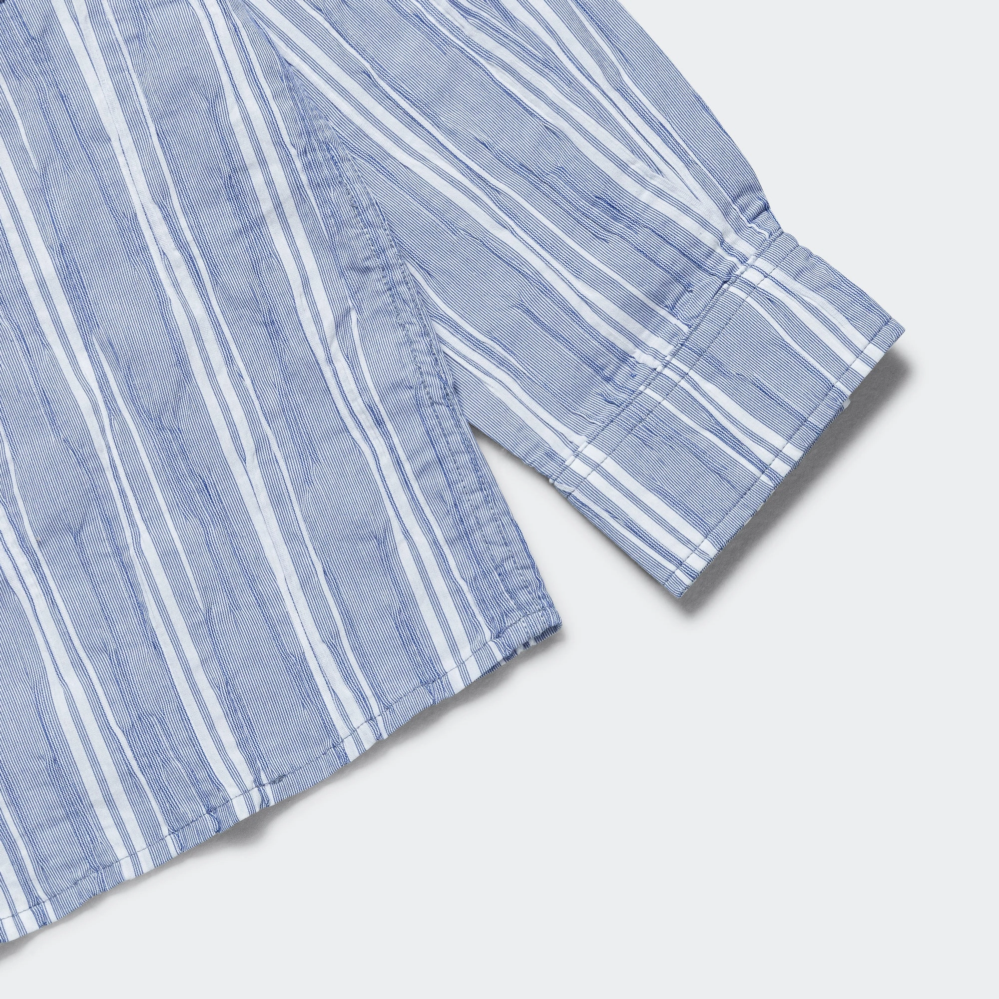 Tailored Style Non Irritating Seams Relaxed L/S Shirt - Crinkley Navy/White Stripe