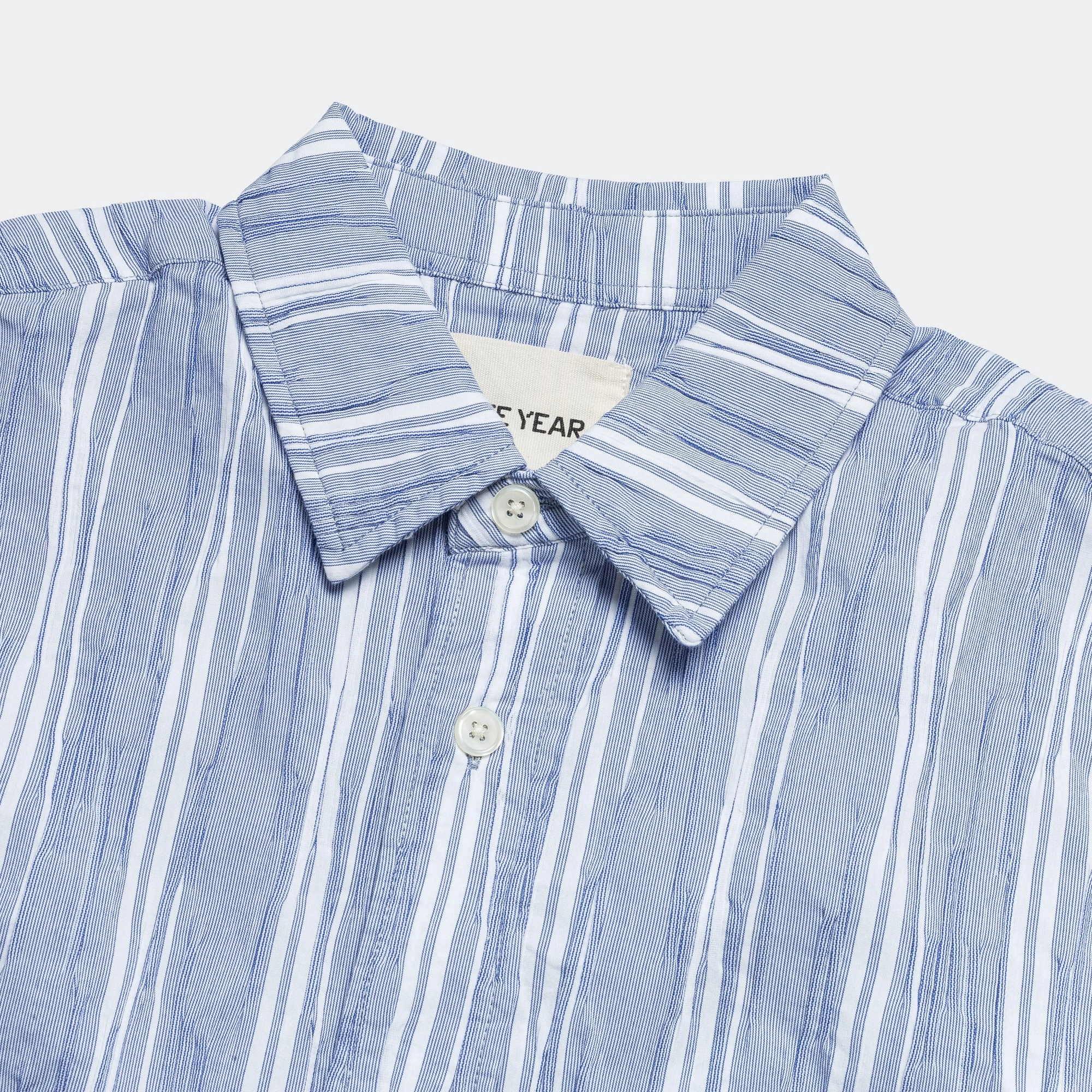 High-Quality Fabric Relaxed L/S Shirt - Crinkley Navy/White Stripe