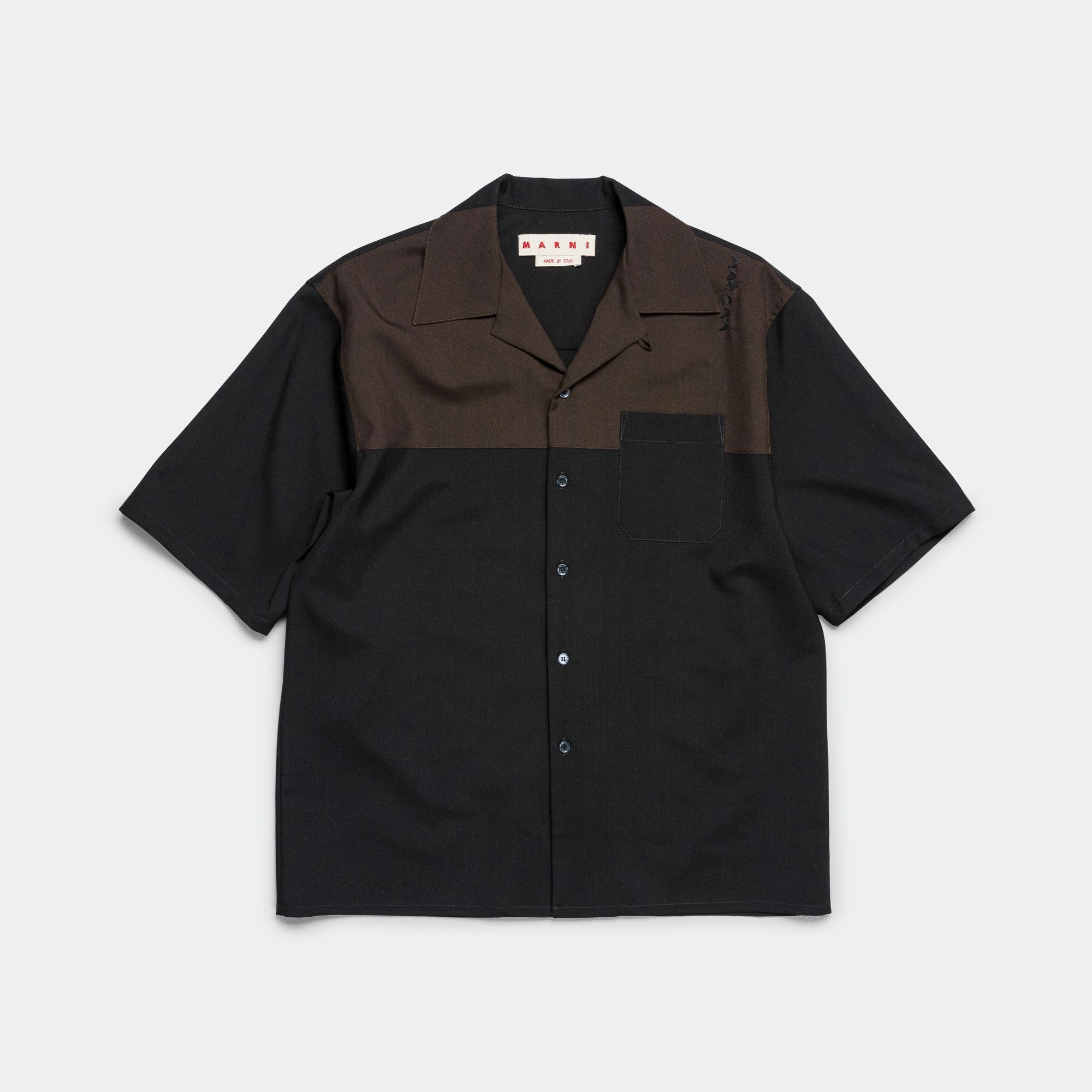 Reinforced Seams Durable Stitching Tropical Wool Block Shirt - Black/Brown