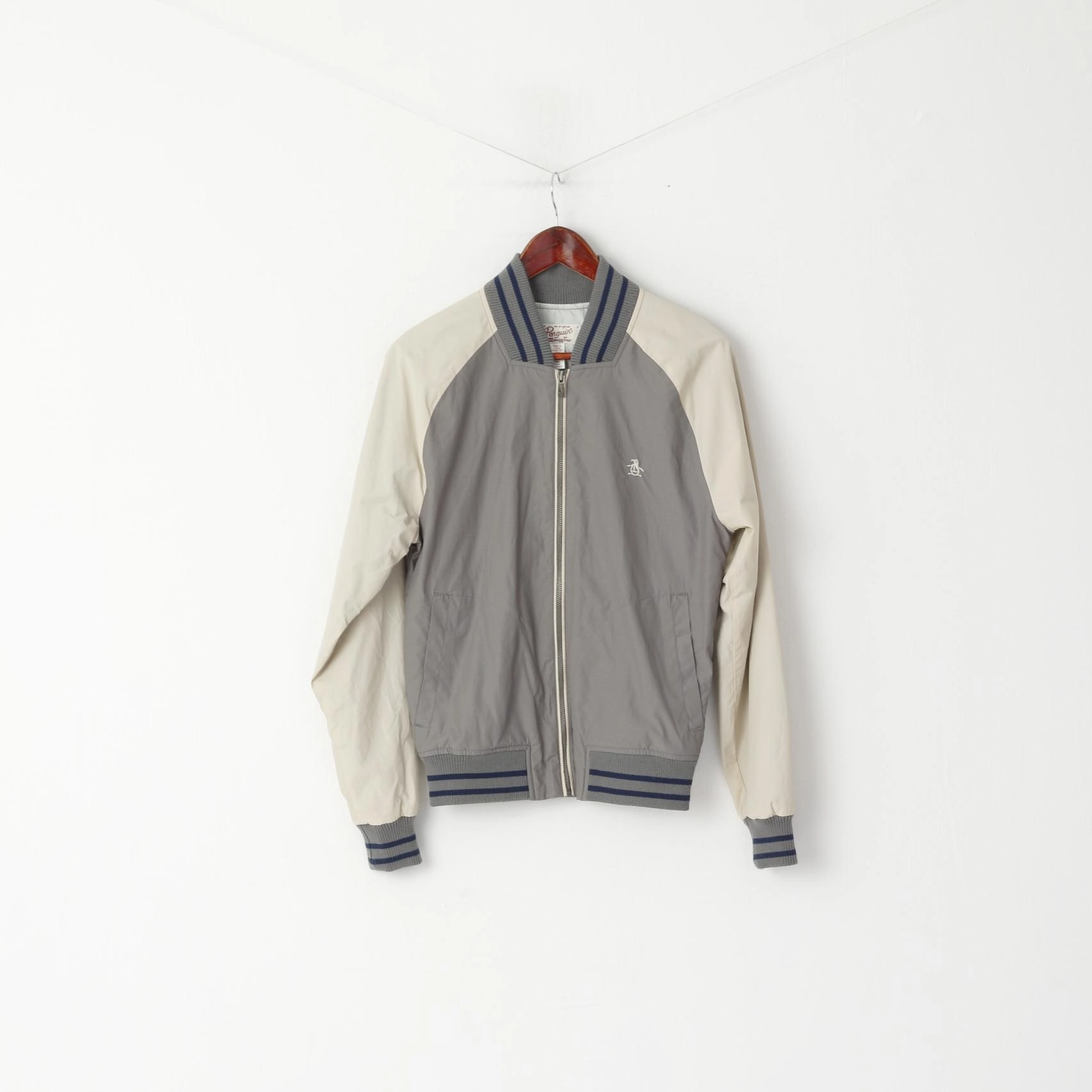 Original Penguin Men S (XS) Jacket Grey Baseball Sportswear Full Zipper Light Top Outdoor Duty